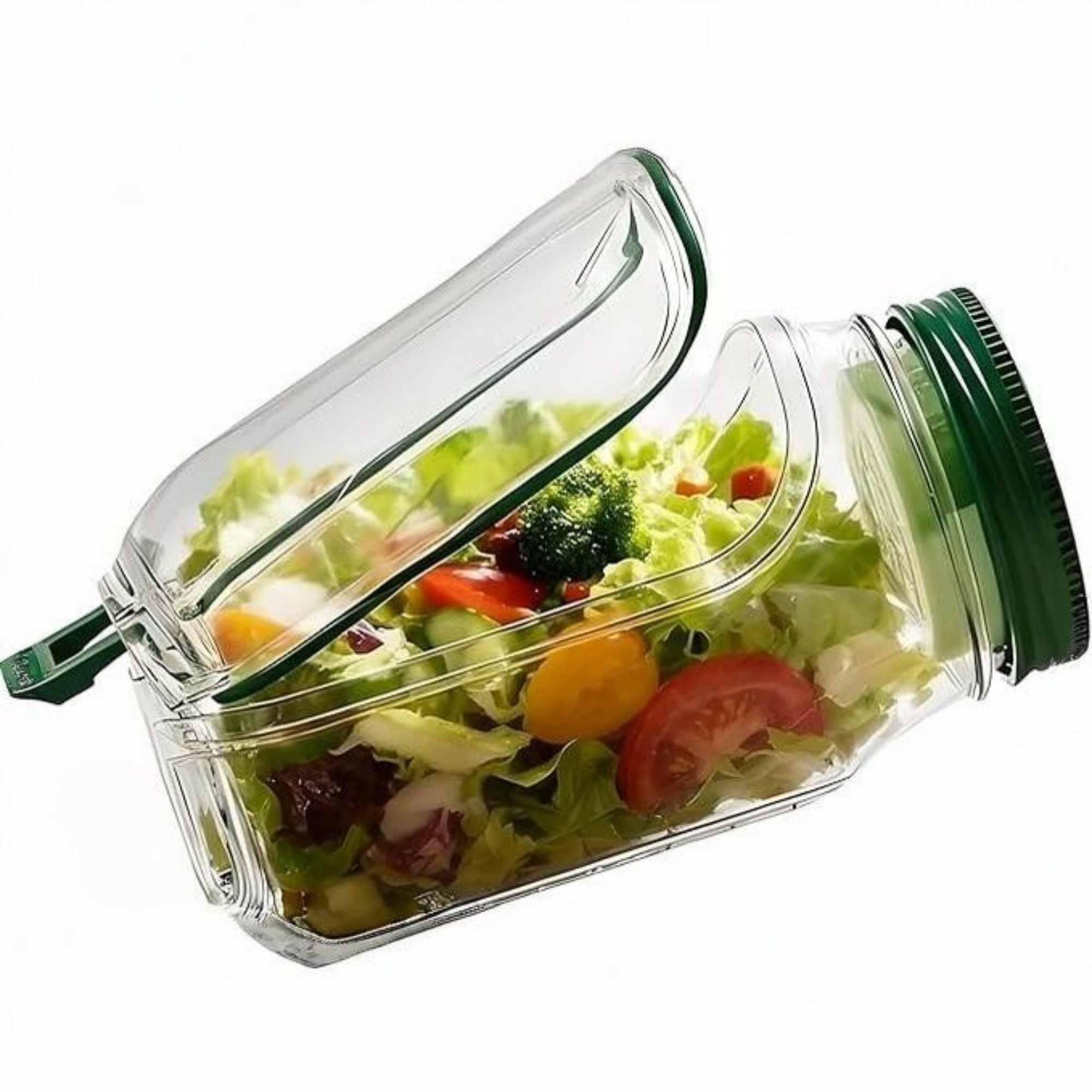 Anna-Kaci 2pcs Portable Salad Container with Leak Resistant Lid and Built In Fork for On the Go Meals 4x7.5x3.5in