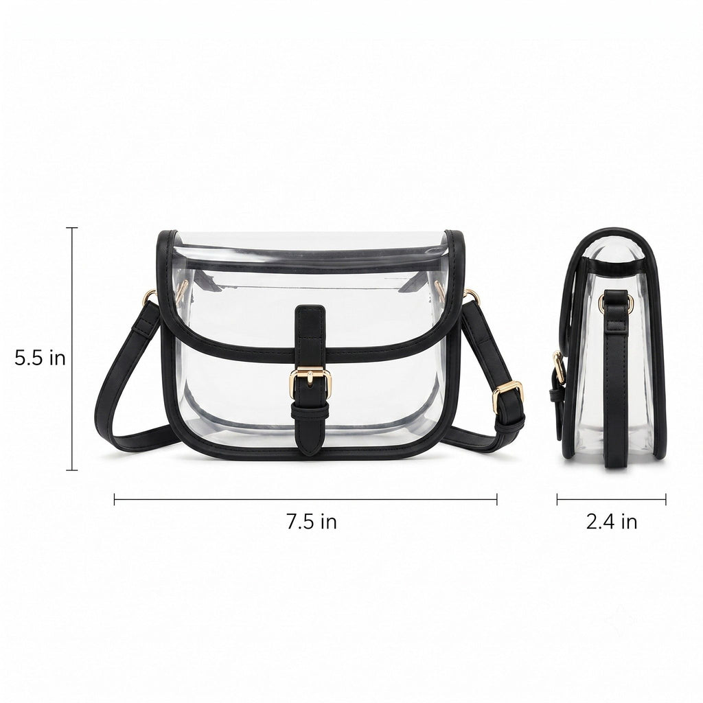 Clear Crossbody Handbag with Adjustable Strap and Buckle Flap Closure