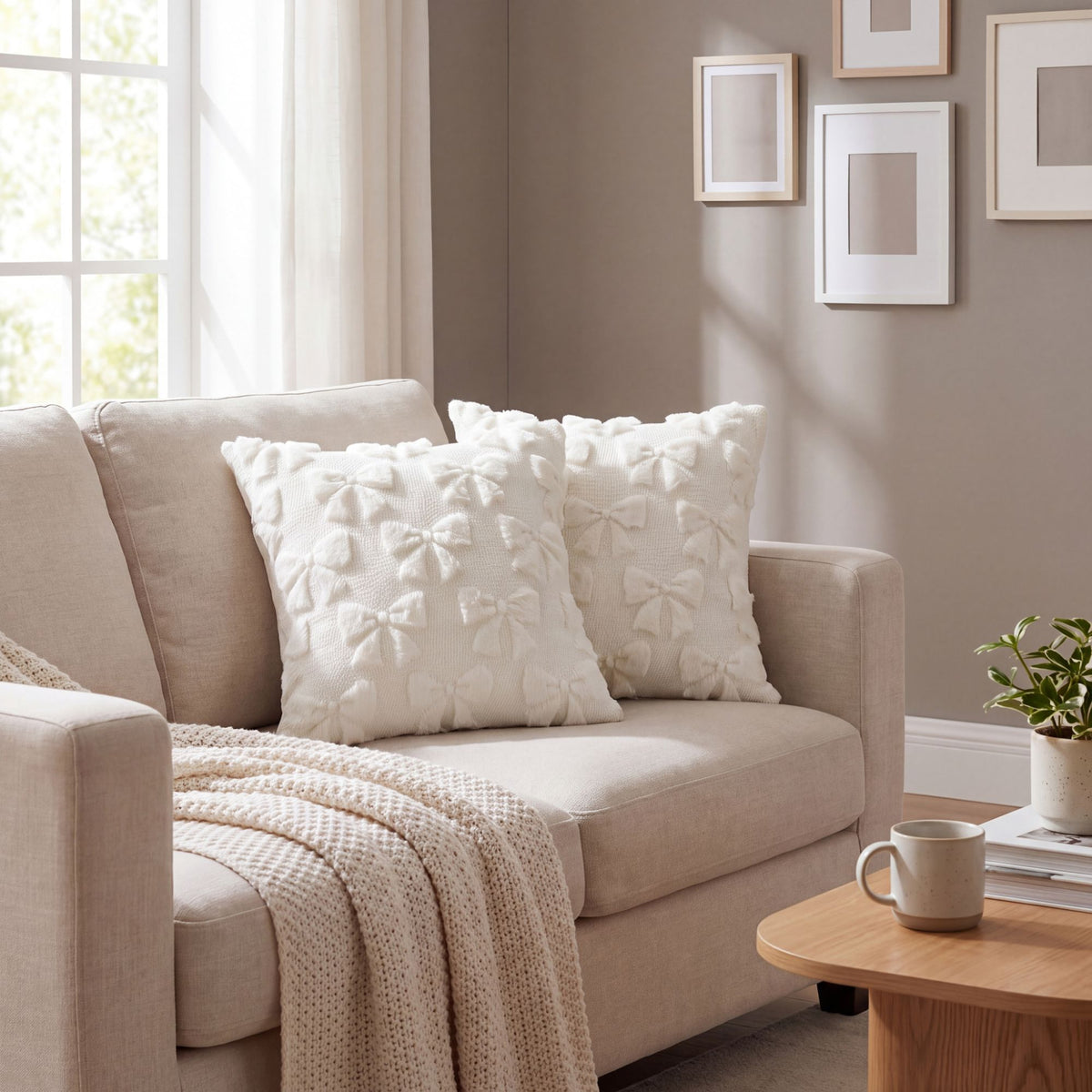 Plush Bow Textured Throw Pillow Cover Soft Decorative Cushion Cover for Sofa Bed Chair