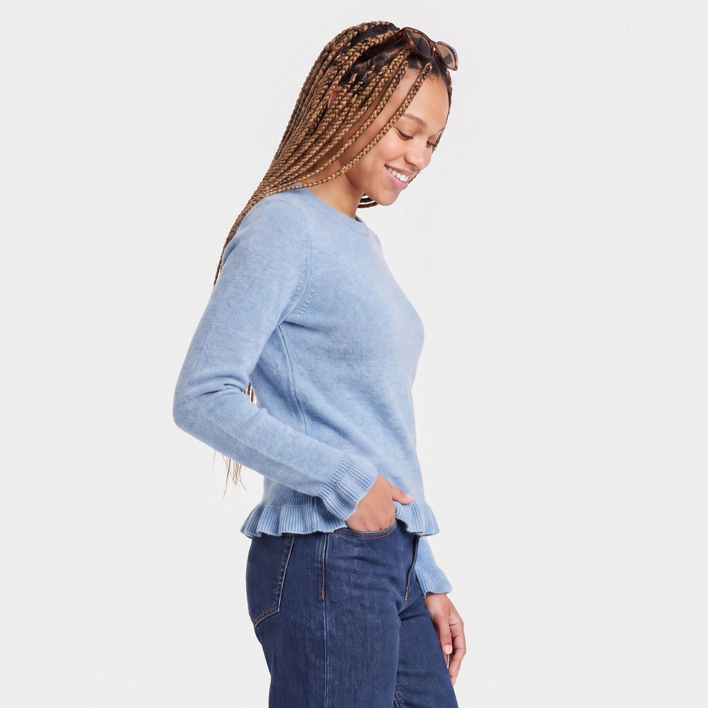 Ruffle Hem Crew Neck Long Sleeve Knit Sweater