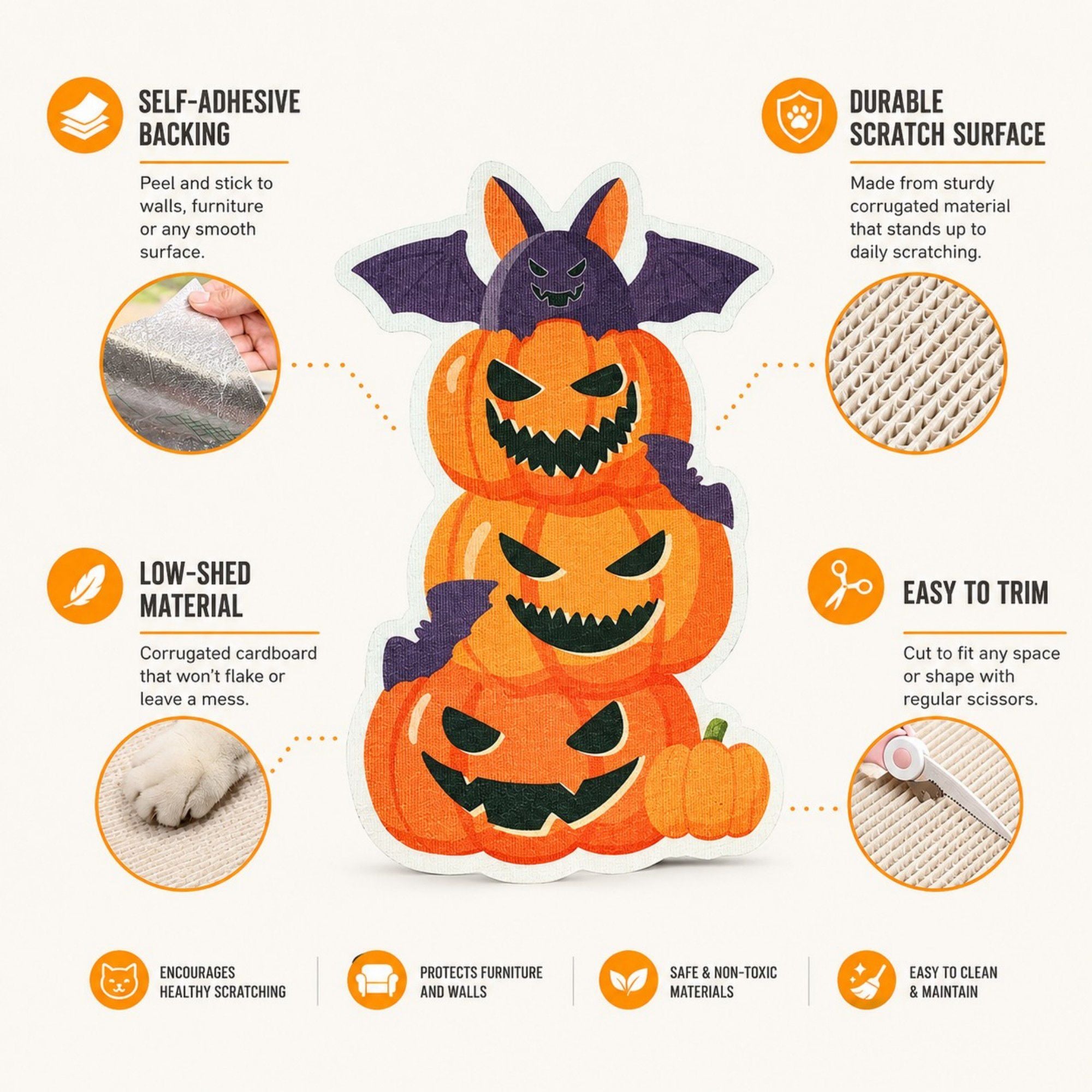 Halloween Self-Adhesive Cat Scratcher Pad for Walls and Furniture 31.5 x 19.7 in
