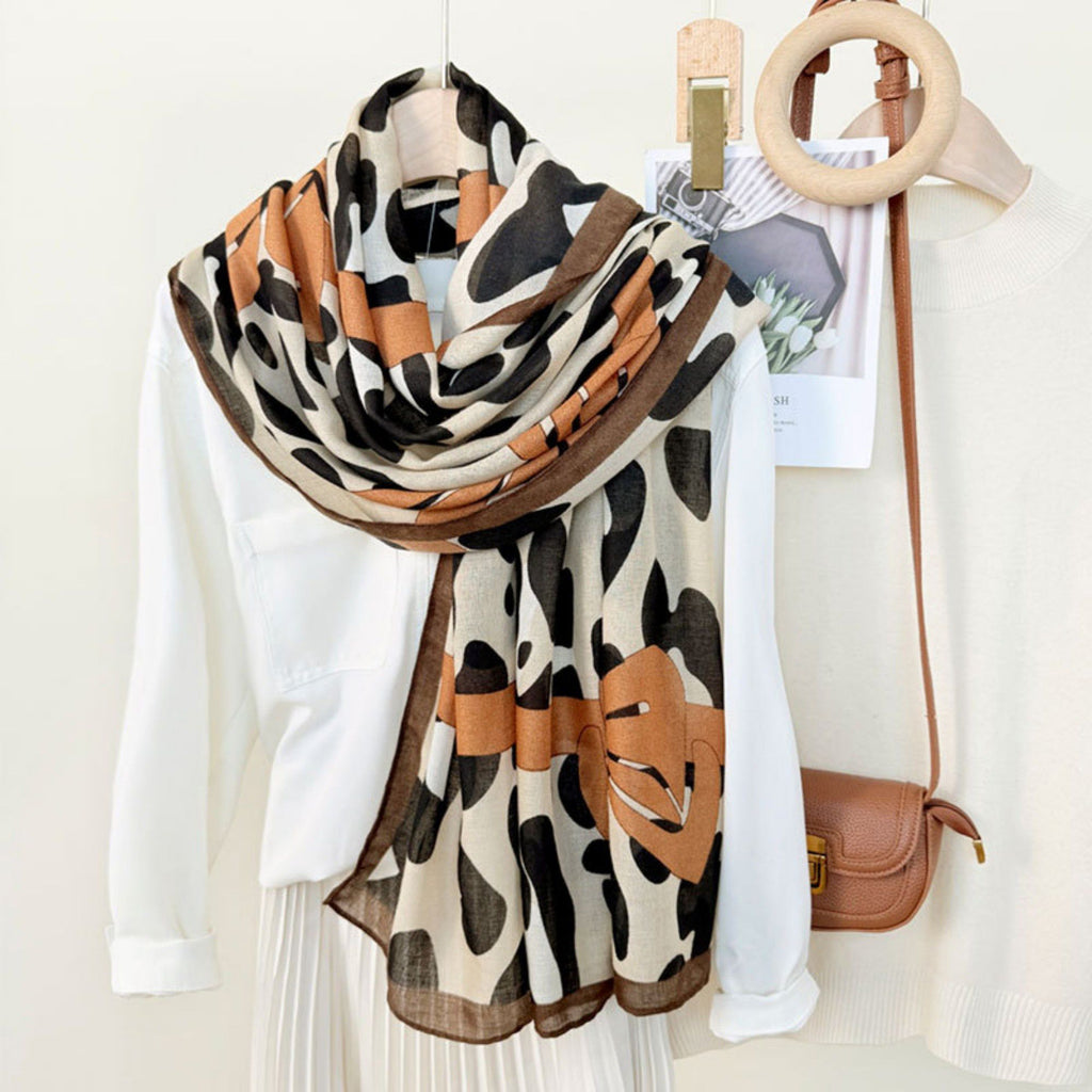 Anna-Kaci Women's Leopard Print Lightweight Scarf with Bow Accent Stripes and Sheer Draped Fabric for Effortless Everyday Style 33.5x71in