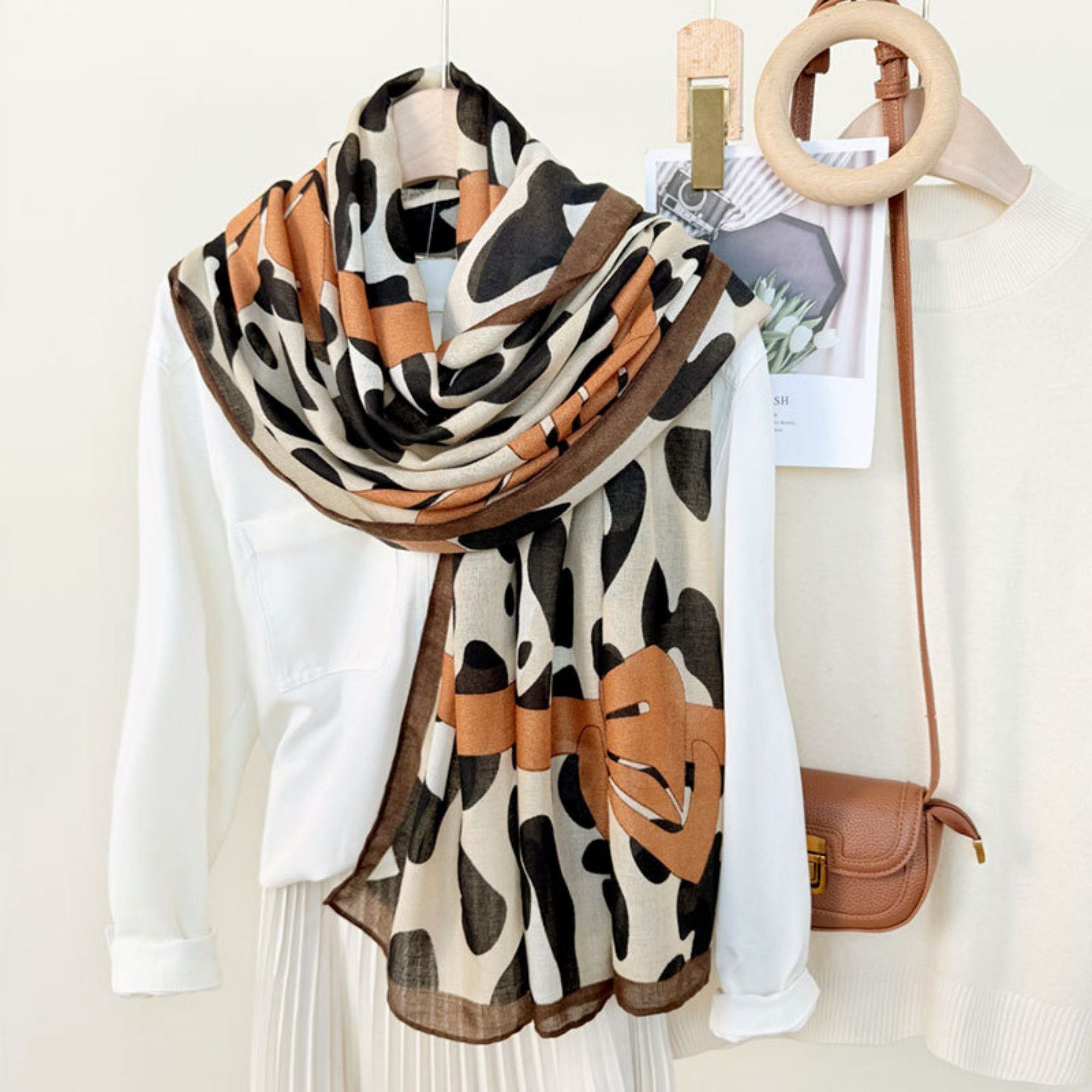 Anna-Kaci Women's Leopard Print Lightweight Scarf with Bow Accent Stripes and Sheer Draped Fabric for Effortless Everyday Style 33.5x71in