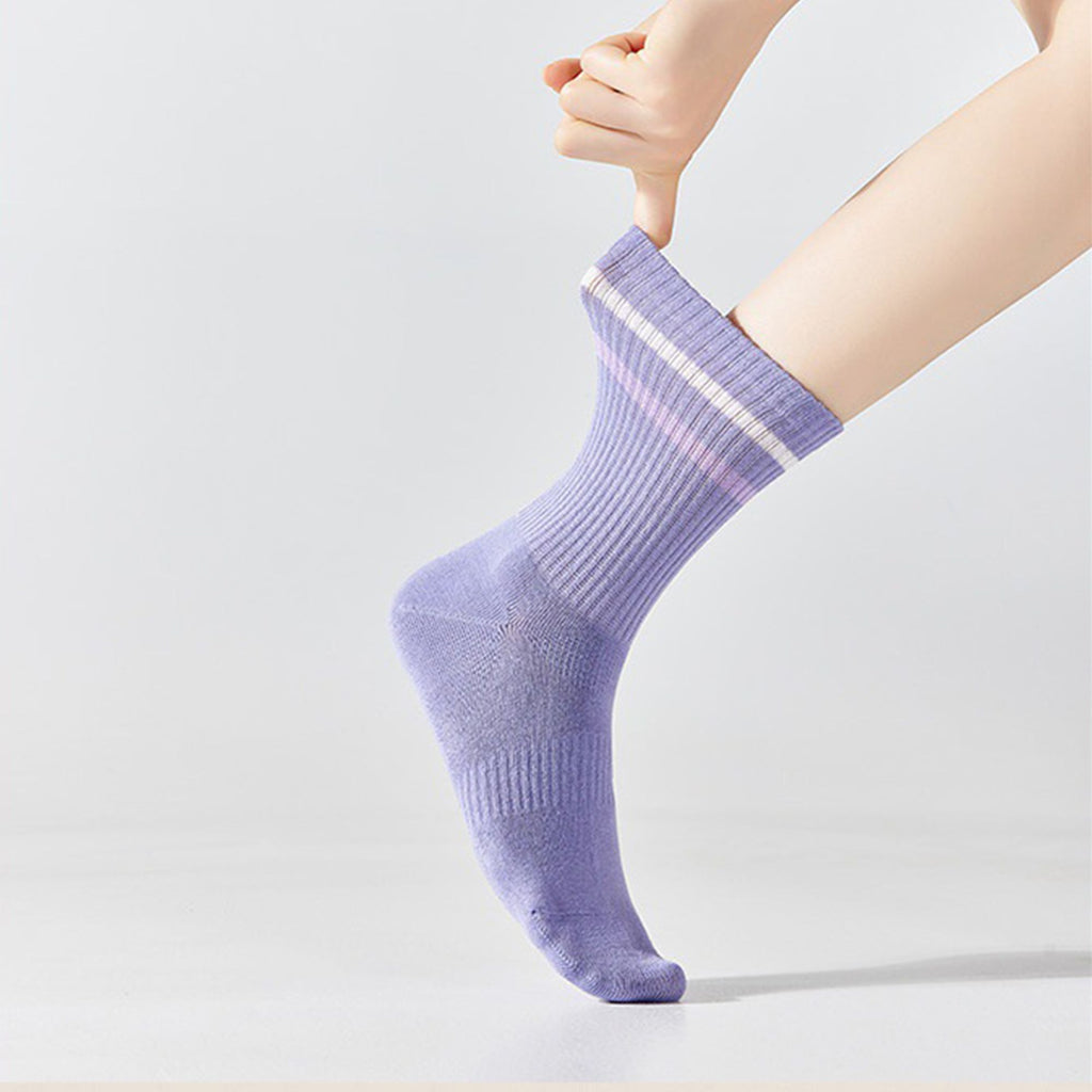 Anna-Kaci Women's 3-Pack Striped Ribbed Crew Socks Soft Stretch Fit Casual Athletic Style