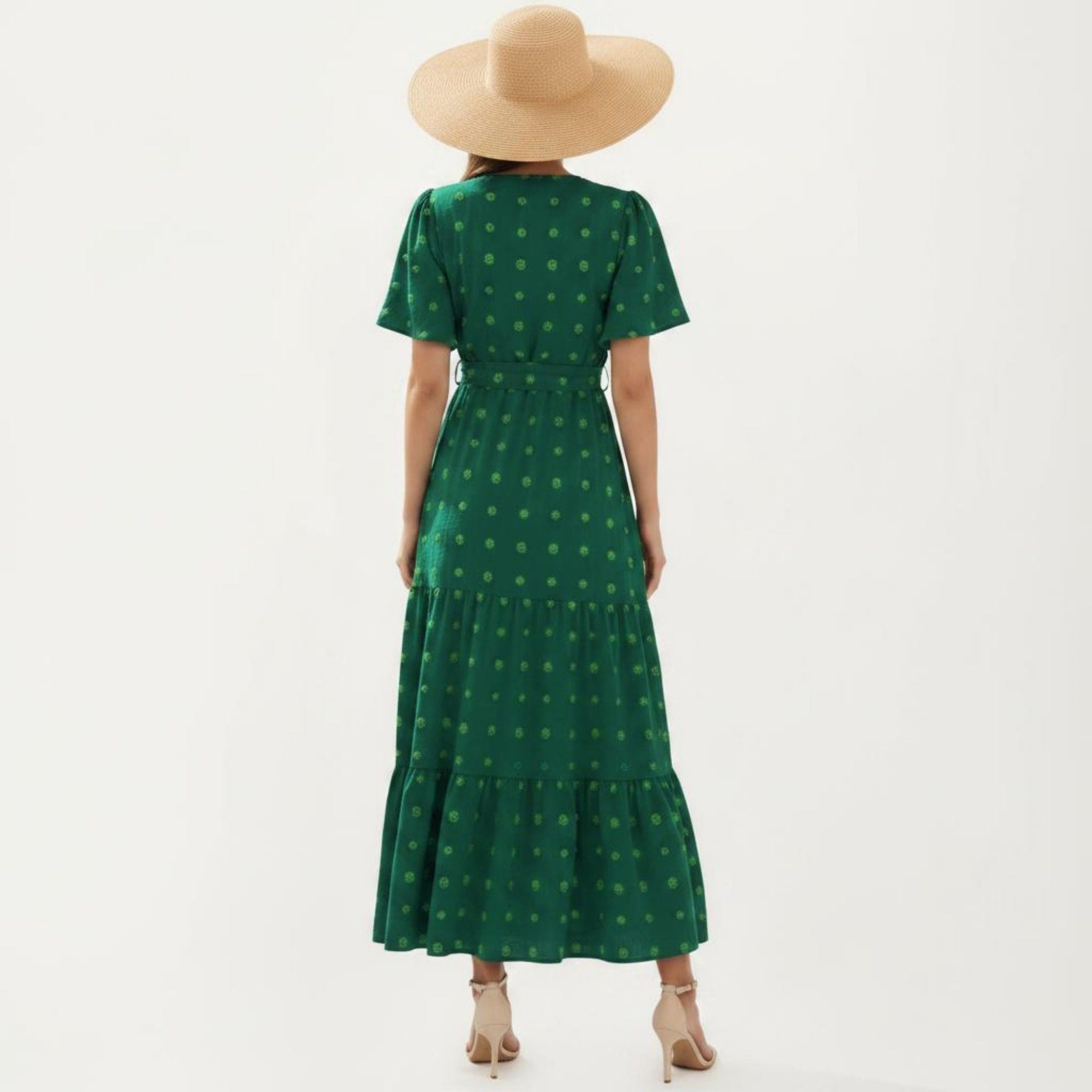 Anna-Kaci Women's Short Sleeve Maxi Dress with Wrap Front Waist Tie and Tiered Skirt