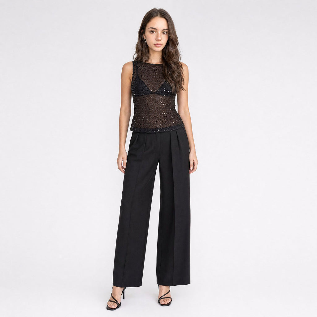 Sequin Sheer Mesh Sleeveless Fitted Top