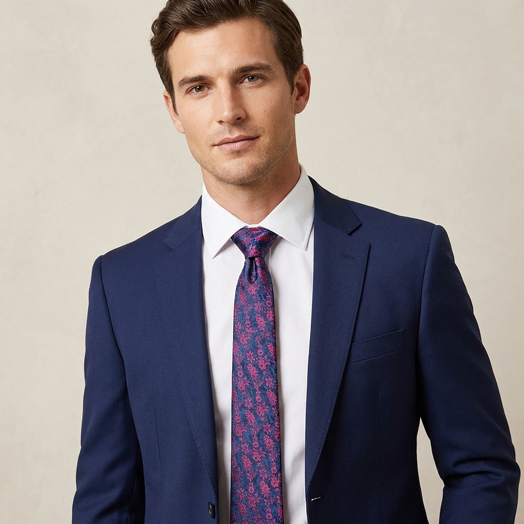 Men's Floral Print Tie with Woven Botanical Pattern and Classic Tapered Design