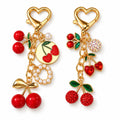 Crystal Cherry Bag Charm Gold-Tone Fruit Keychain Set
