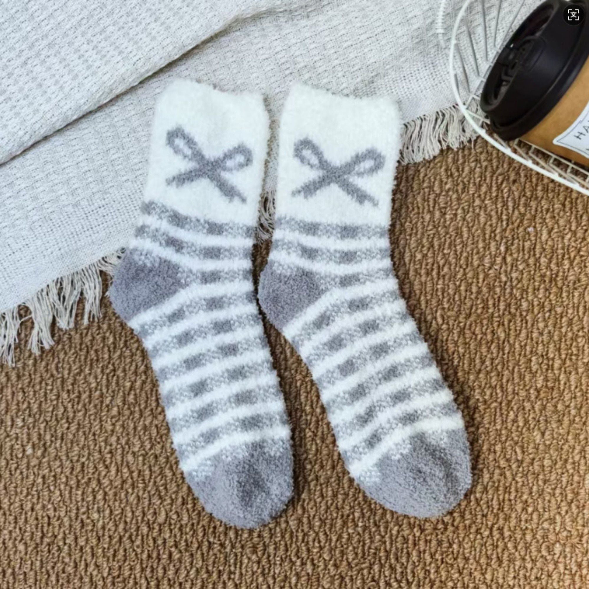 Anna-Kaci 3-Pair Fuzzy Bow Knit Crew Socks Set with Plush Soft Texture, Stretchy Cozy Fabric, and Graphic Bow Pattern for Gifting