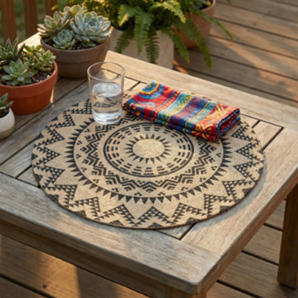 4 Piece Boho Round Placemat Set Woven Look Heat Resistant Table Mats for Dining Table