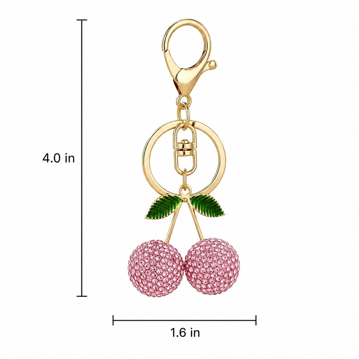 Rhinestone Cherry Bag Charm Keychain with Gold-Tone Lobster Clasp