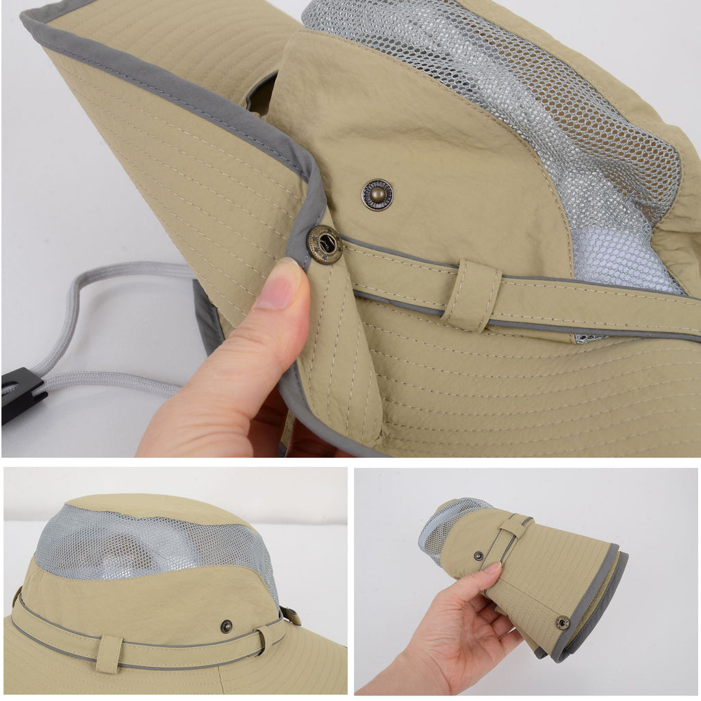 Anna-Kaci Wide Brim Outdoor Hat with Mesh Ventilation Snap-Up Sides and Chin Strap for Hiking, Beach, Travel, and Sun Protection