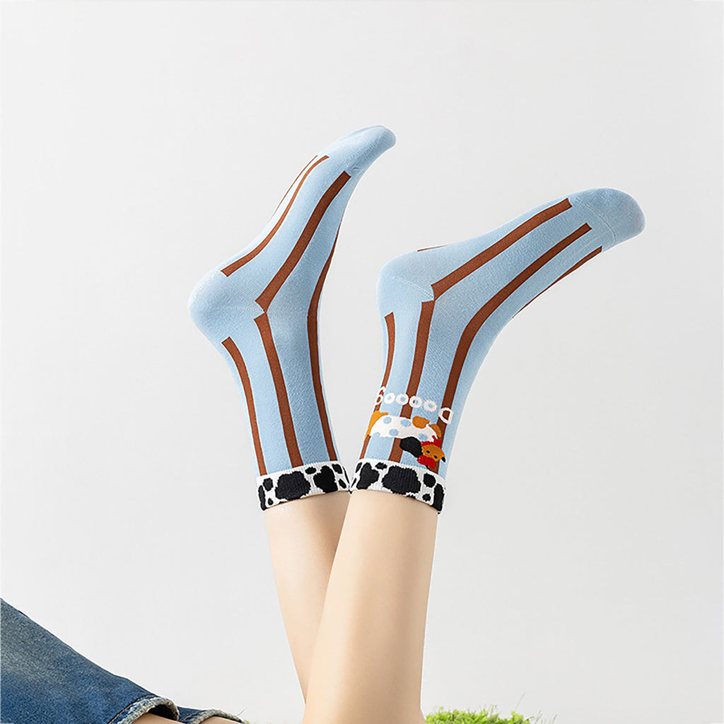 Anna-Kaci Women's 6pk Striped Ankle Socks - Cute Print Pattern Casual Socks for Daily Wear