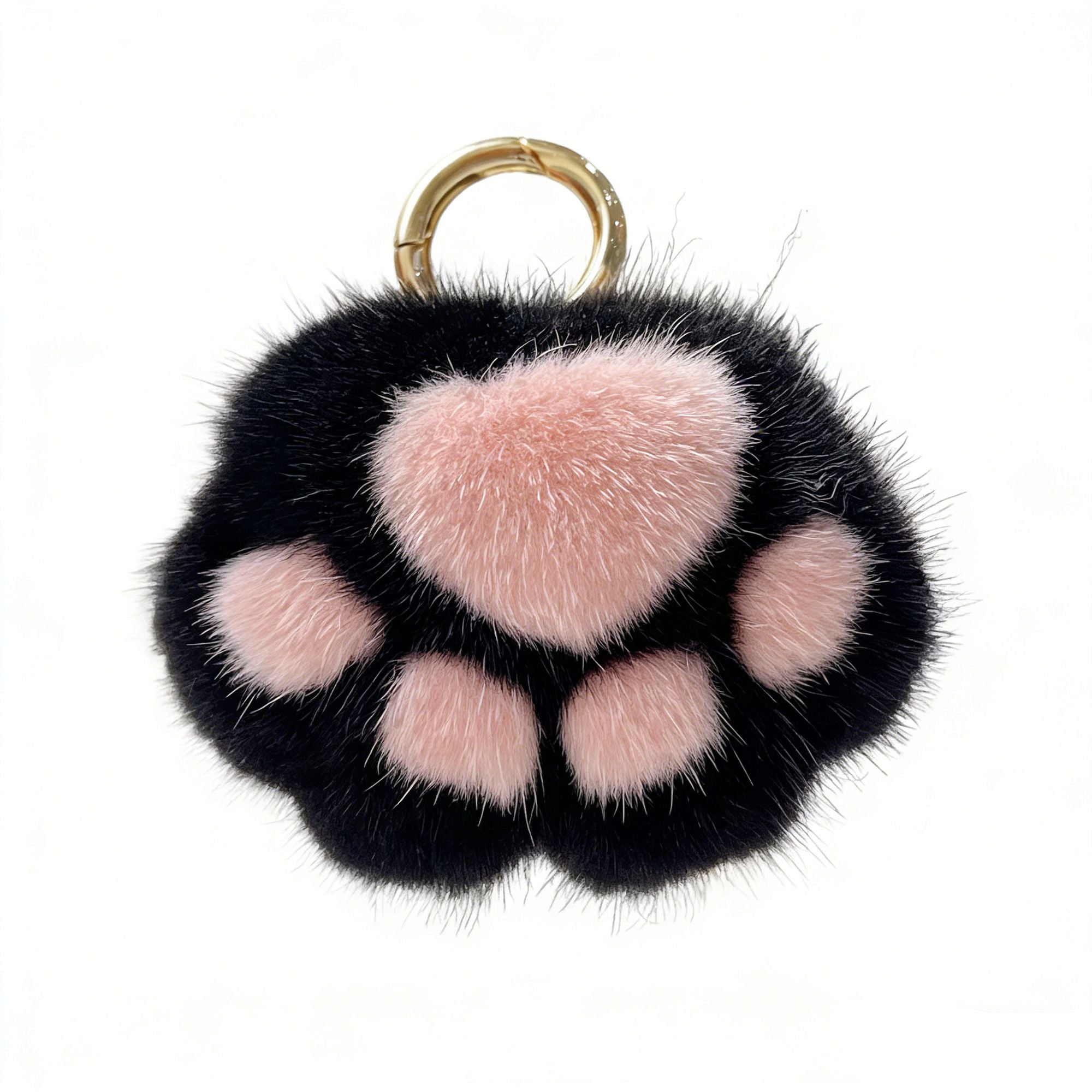 2-PC Plush Paw Print Faux Fur Keychain with Metal Clip