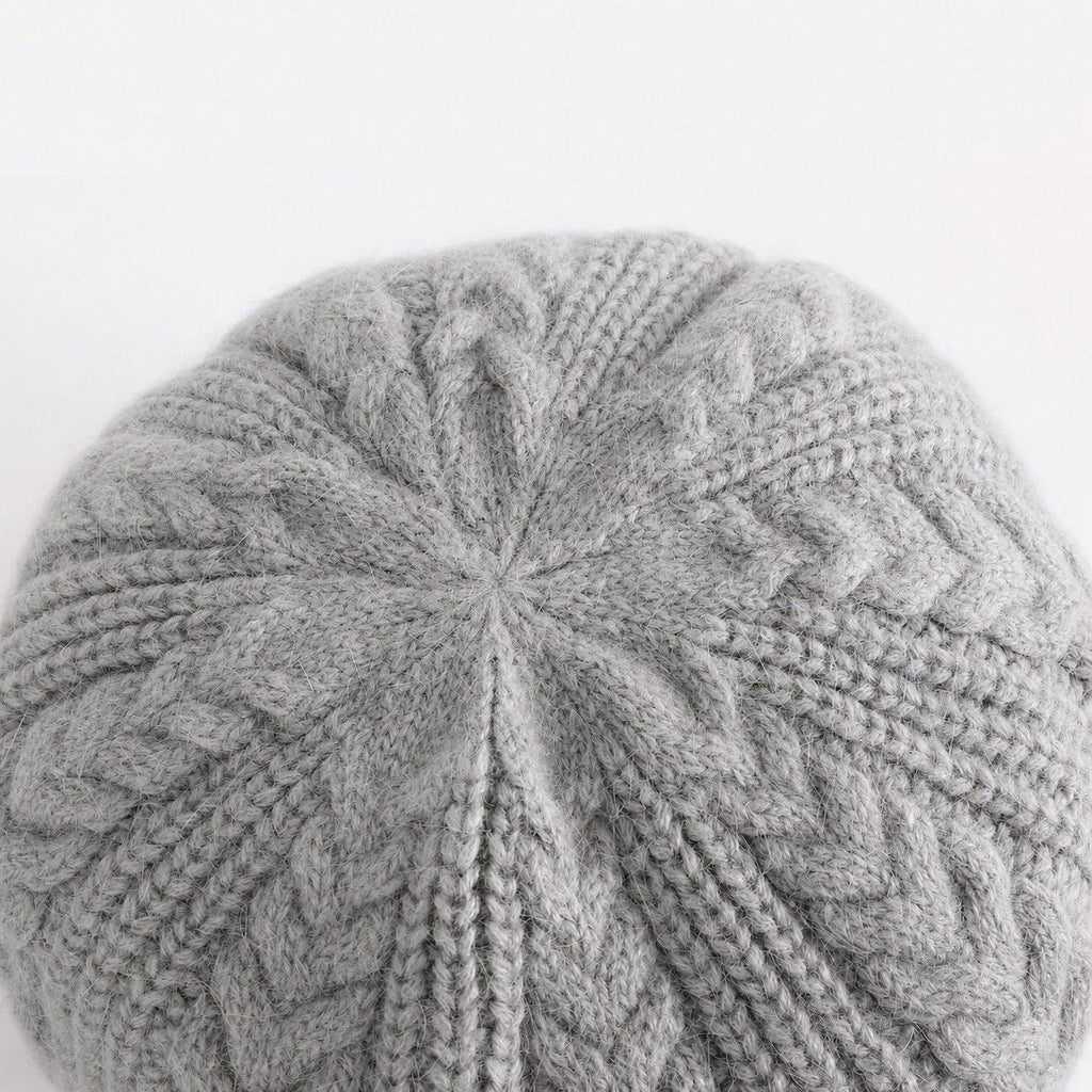 Cable Knit Brim Beanie Faux Fur Lined Warm Winter Hat