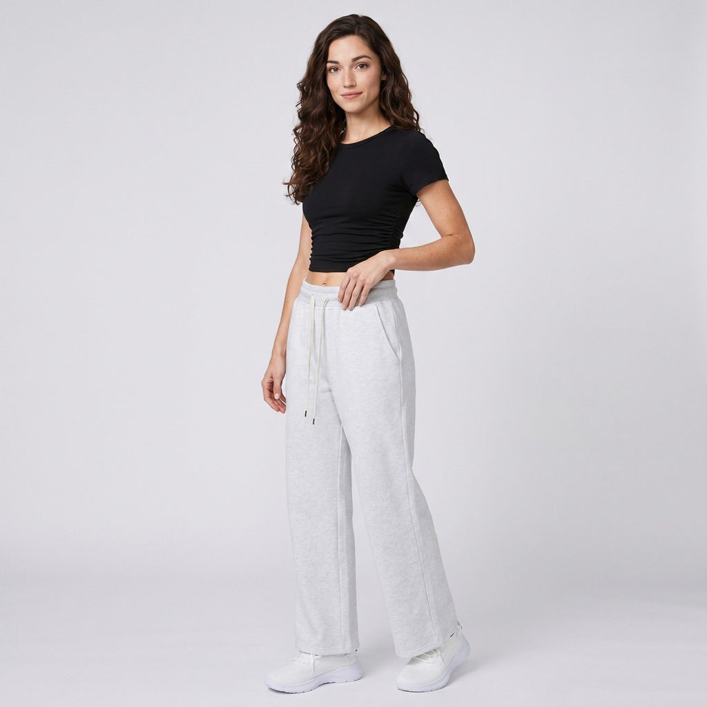 Anna-Kaci Active Womens High Waist Drawstring Wide Leg Pants with Elastic Waistband Soft Knit and Relaxed Straight Fit
