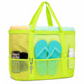 Mesh Beach Tote Bag Large Capacity Travel Shoulder Bag with Exterior Pockets Zipper Top Organizer