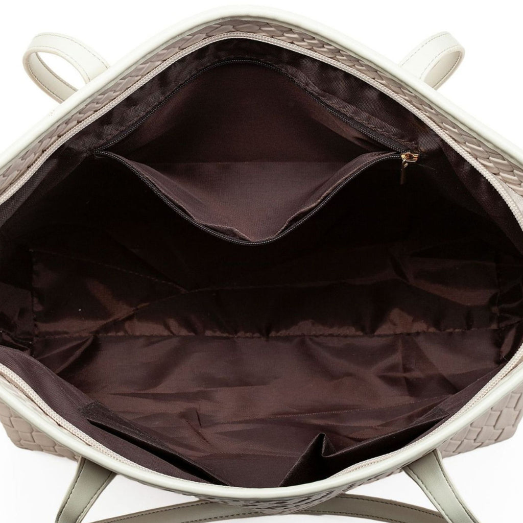Woven Tote Bag Large Shoulder Handbag with Zipper Closure and Interior Pocket