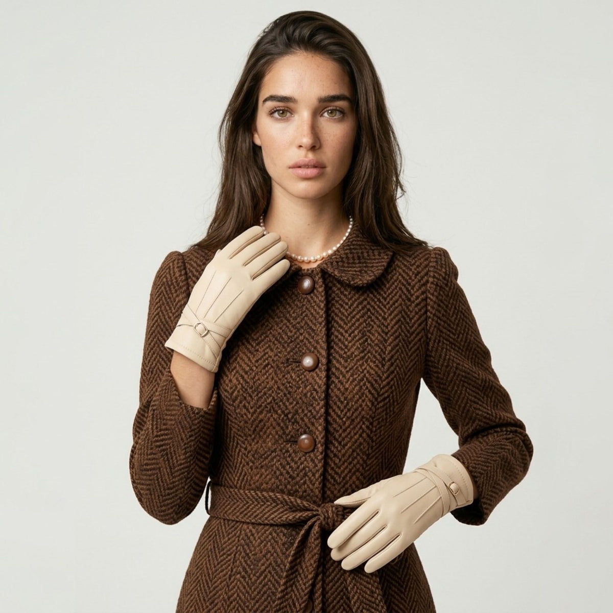 Faux Leather Winter Gloves with Crisscross Wrist Strap and Full Finger Design 9.4 x 3.3in