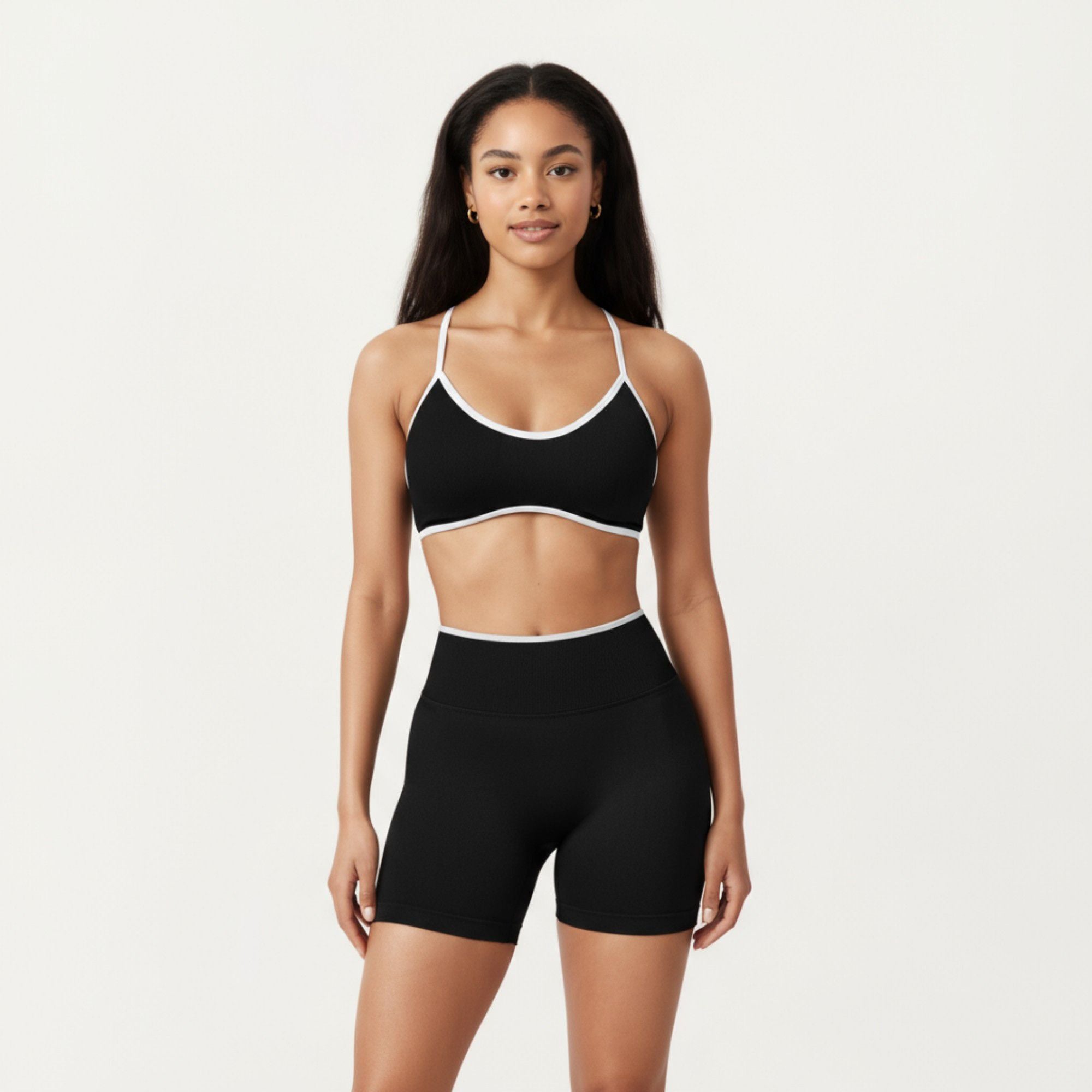Anna-Kaci Active Women's Contrast Trim Scoop Neck Sports Bra with Adjustable Spaghetti Straps