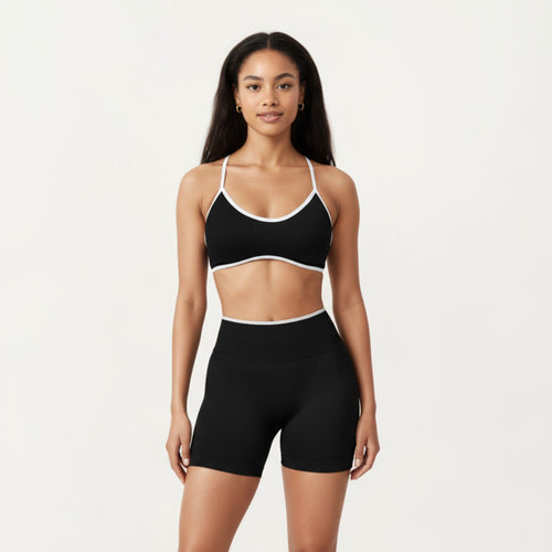 Anna-Kaci Active Women's Contrast Trim Scoop Neck Sports Bra with Adjustable Spaghetti Straps