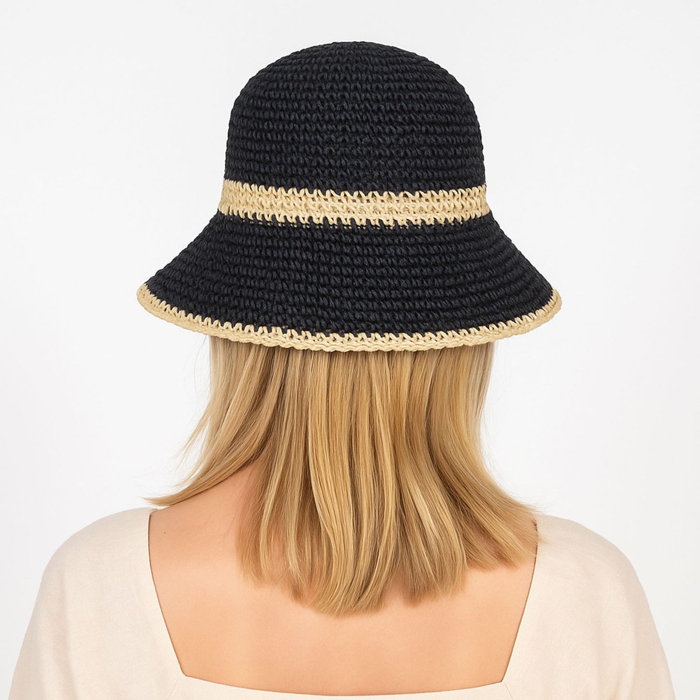 Anna-Kaci Packable Crochet Straw Bucket Hat with Two-Tone Design Lightweight Summer Sun Hat for Beach Travel Hiking Outdoor Use