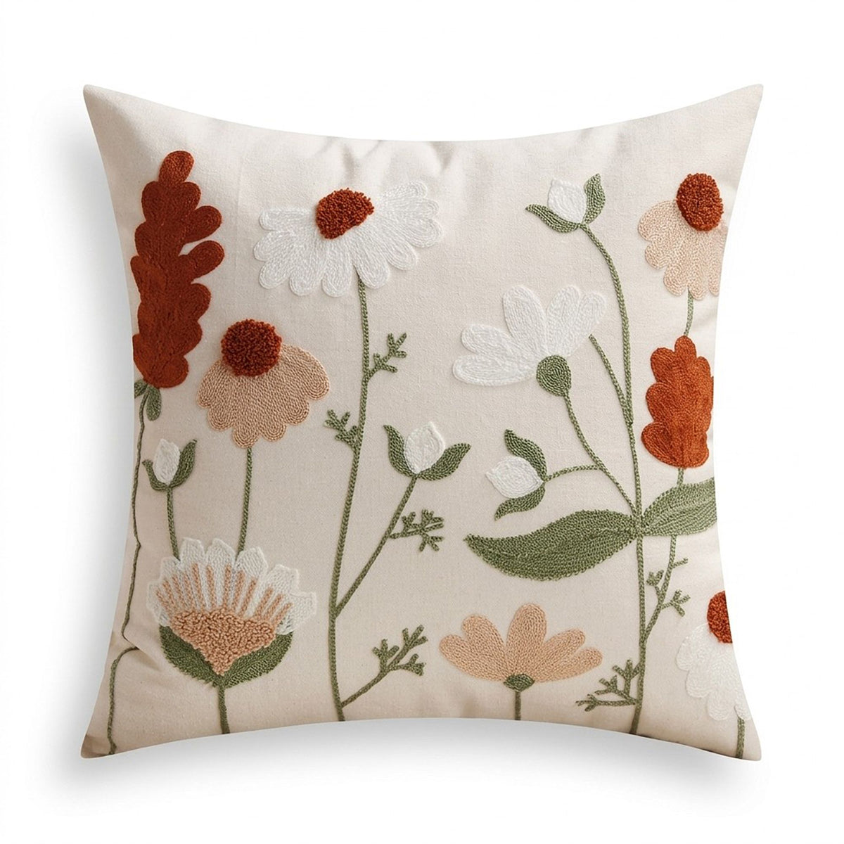 Embroidered Wildflower Square Decorative Throw Pillow Cover