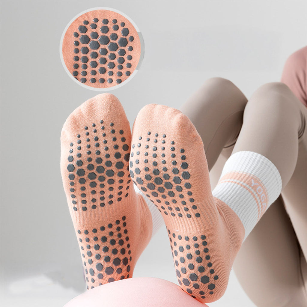 Anna-Kaci 3 Pairs Women's Non-Slip Yoga Crew Socks Soft Cotton Grip Sole Ribbed Cuff for Fitness