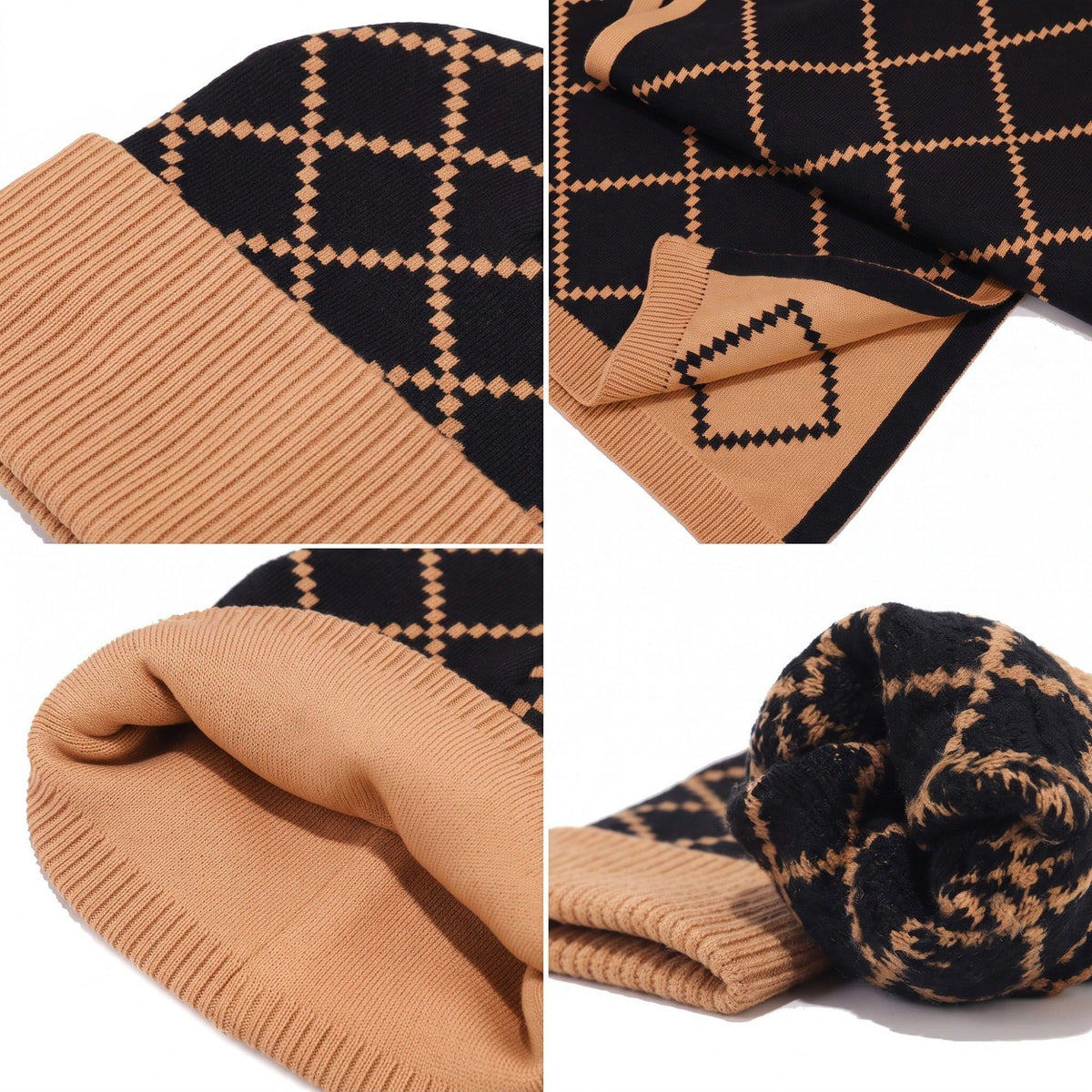 3 Piece Argyle Beanie Scarf and Touchscreen Gloves Winter Set