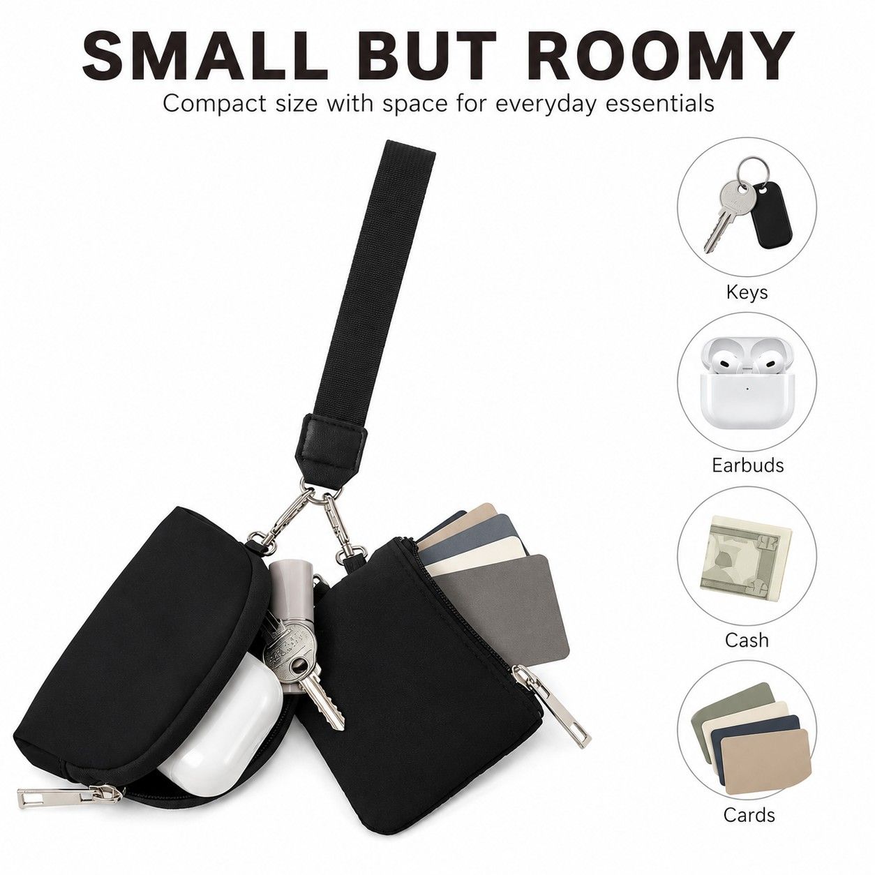 Mini Wristlet Pouch and Card Holder Set with Zip Closure