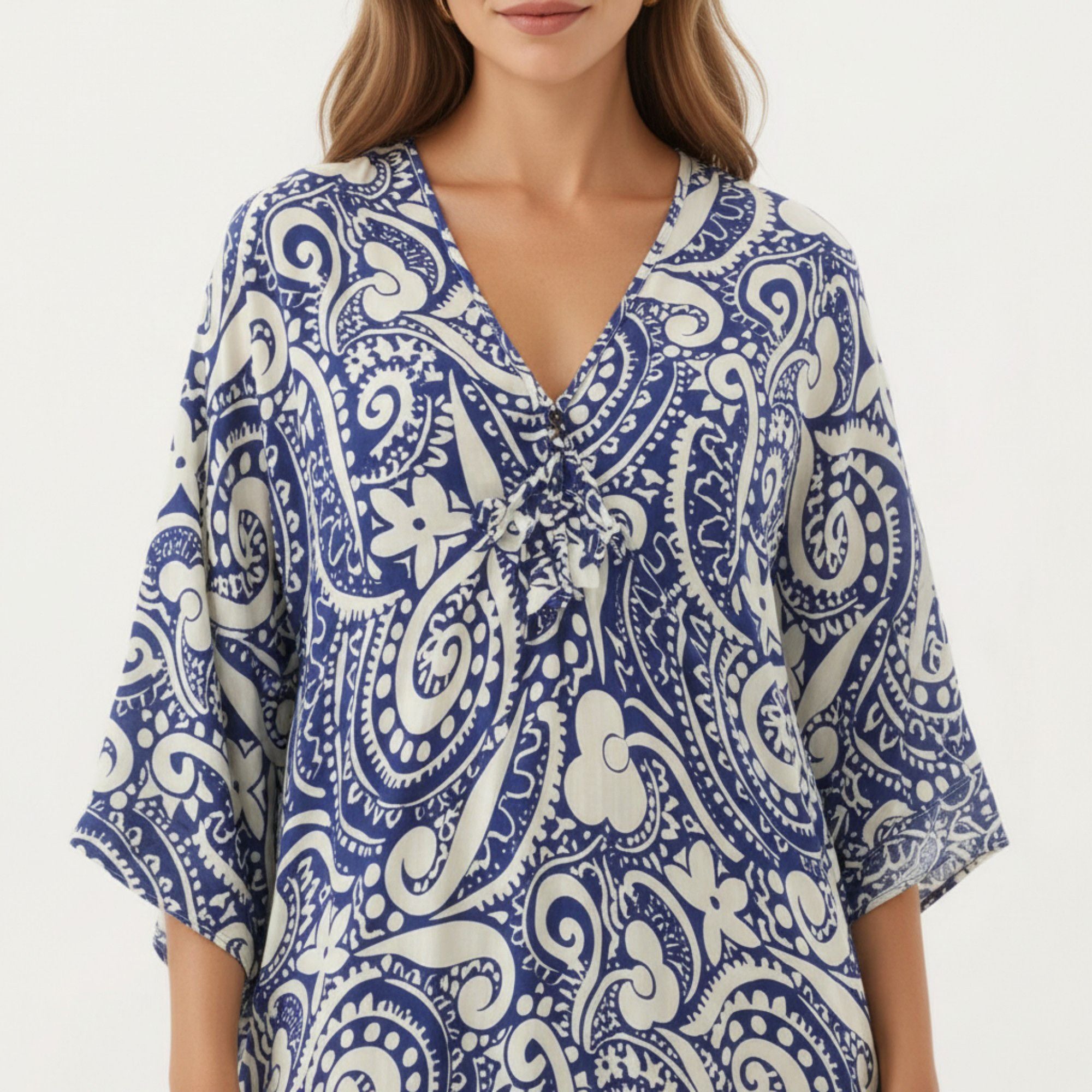 Anna-Kaci Women's Paisley Print Maxi Dress with V-Neckline Short Sleeves and Relaxed Flowing Silhouette