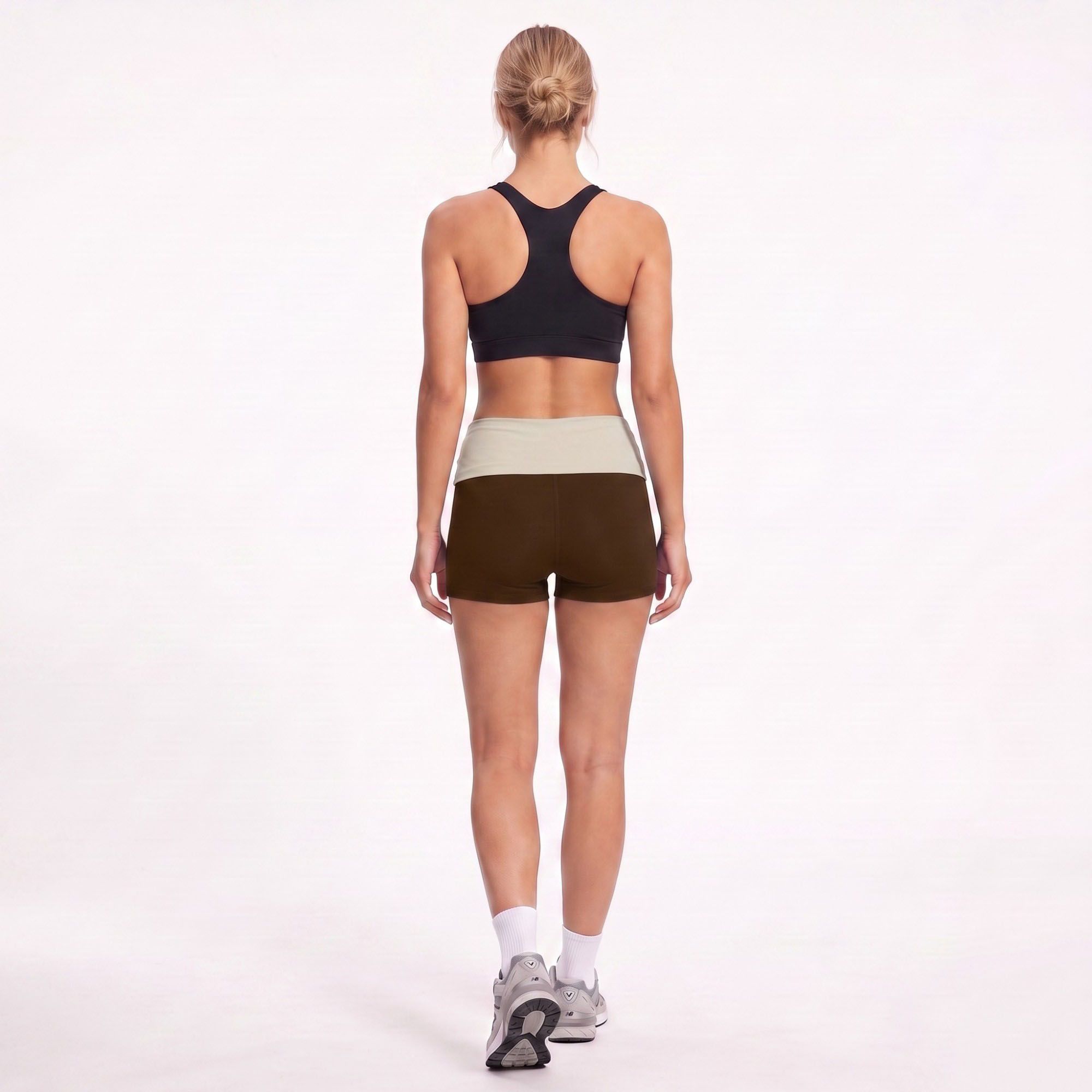 Foldover Waist Biker Shorts Stretch Workout Yoga Shorts