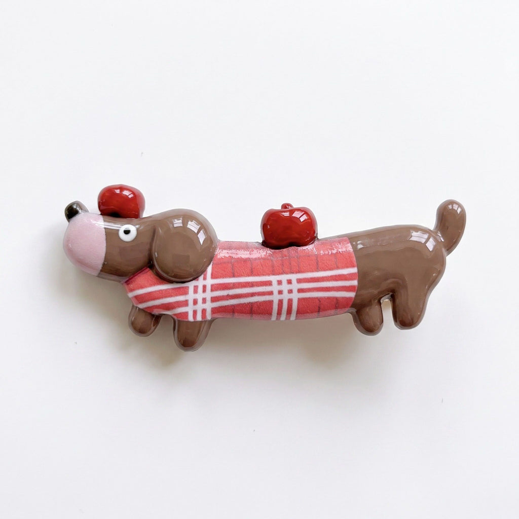 3pc Dachshund Dog Hair Clip Set Striped Puppy Barrettes