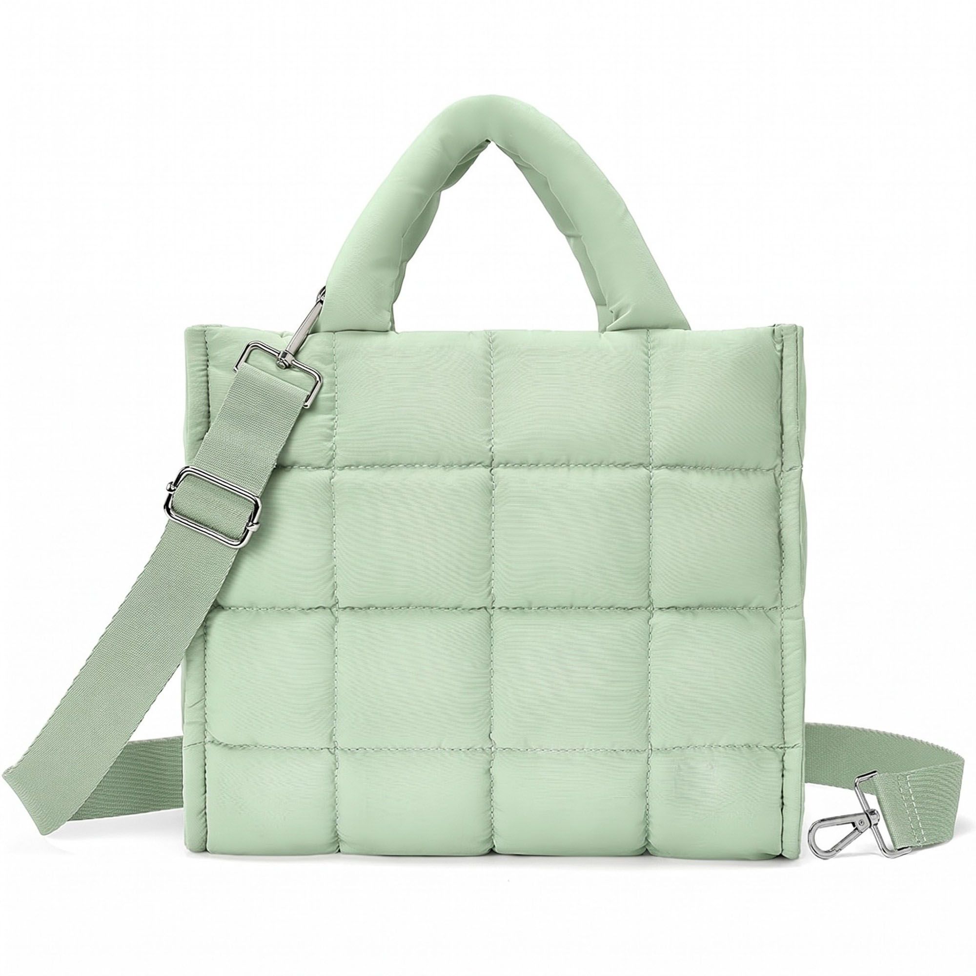 Quilted Puffer Tote Bag with Top Handles and Adjustable Crossbody Strap 11x10x5.5in