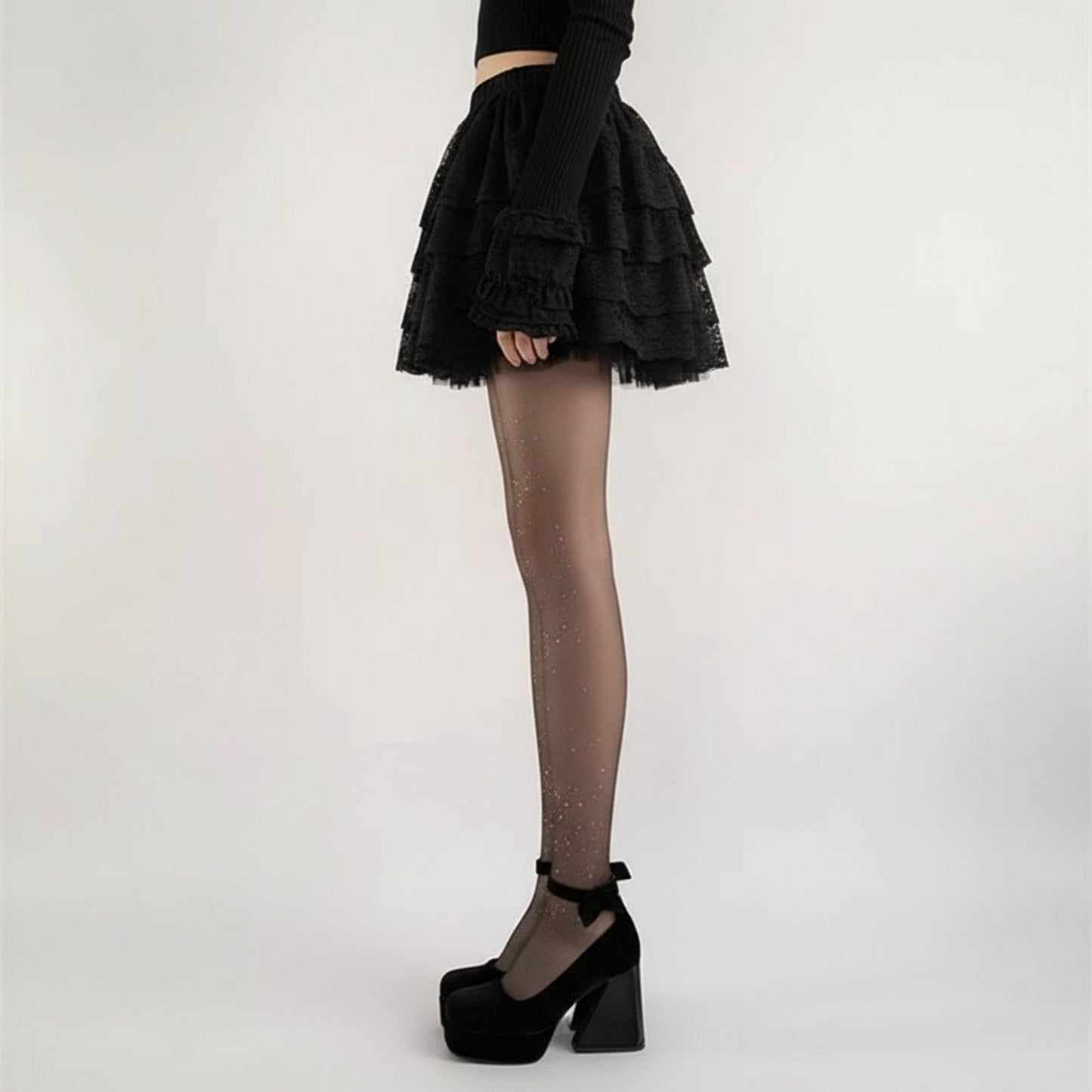 Anna-Kaci 2pcs Women's Sheer Glitter Tights with Sparkle Detailing and Stretch Mesh Fit