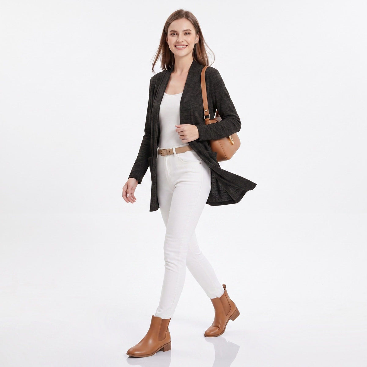 Open Front Cardigan with Front Pockets