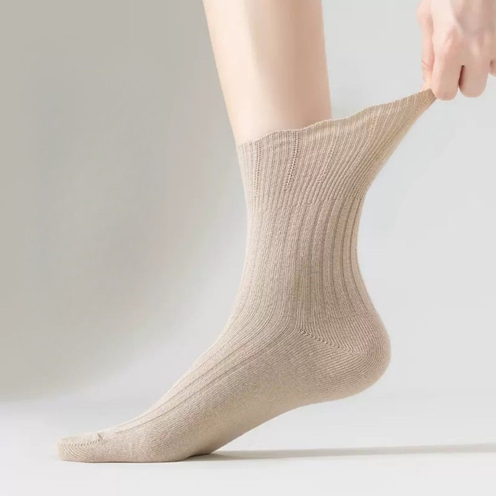 Anna-Kaci Women's Ribbed Crew Socks with Elasticized Top Cuff for Swollen Feet Non-Binding Comfortable Fit 3-Pack