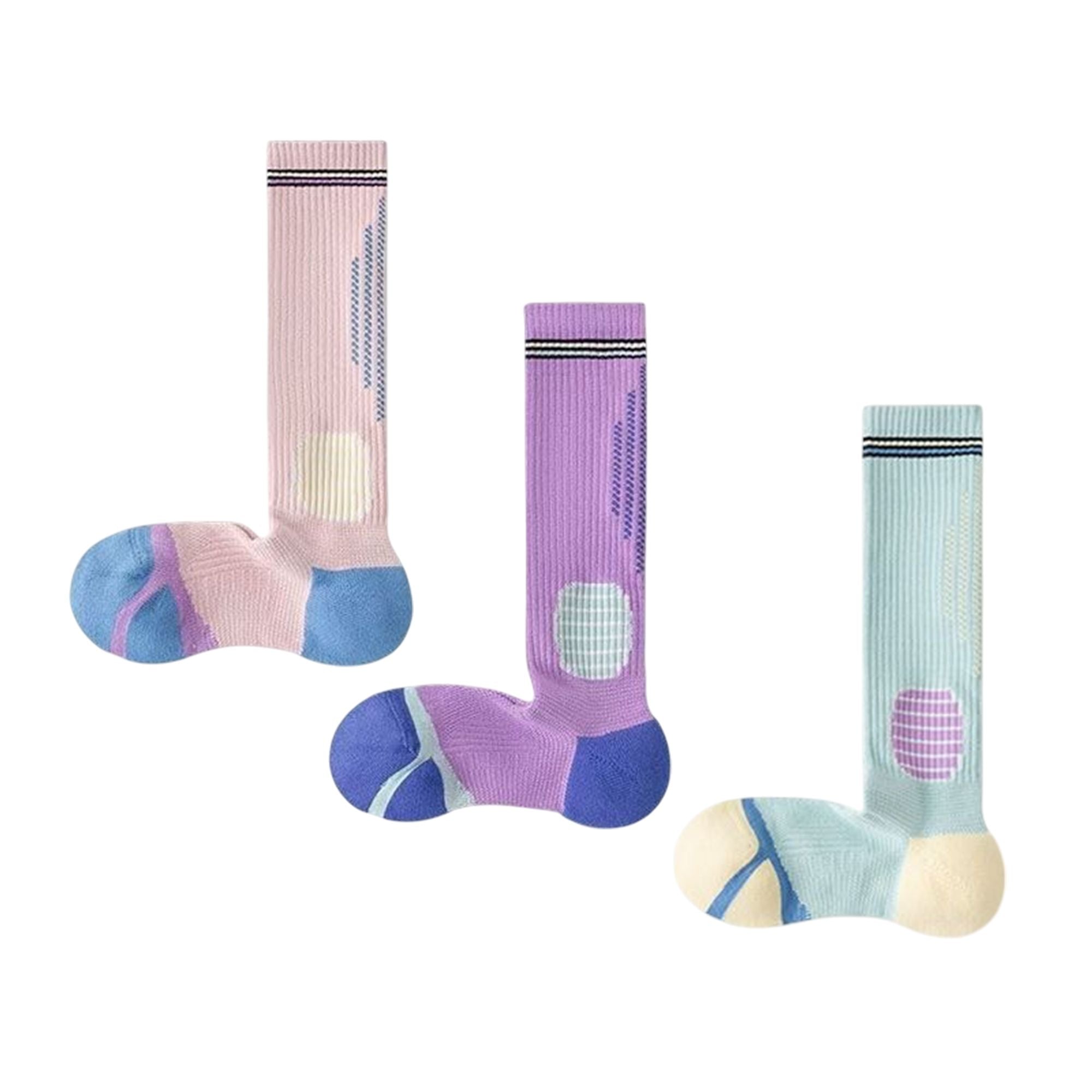 Anna-Kaci Women's 3-Pair Set Colorblock Athletic Knee-High Socks with Cushioned Heel Arch Support for Daily Fitness