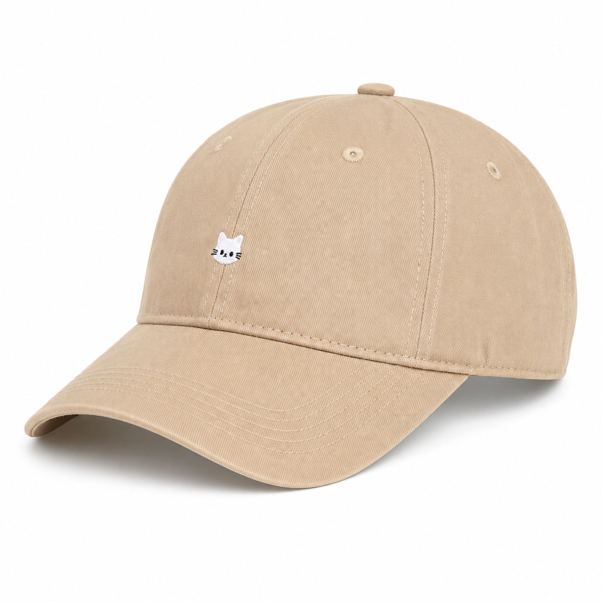 Gorra de béisbol de algodón lavado con detalle de gato y ajustable