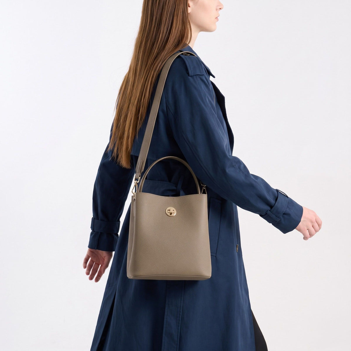 Textured Bucket Bag with Detachable Strap