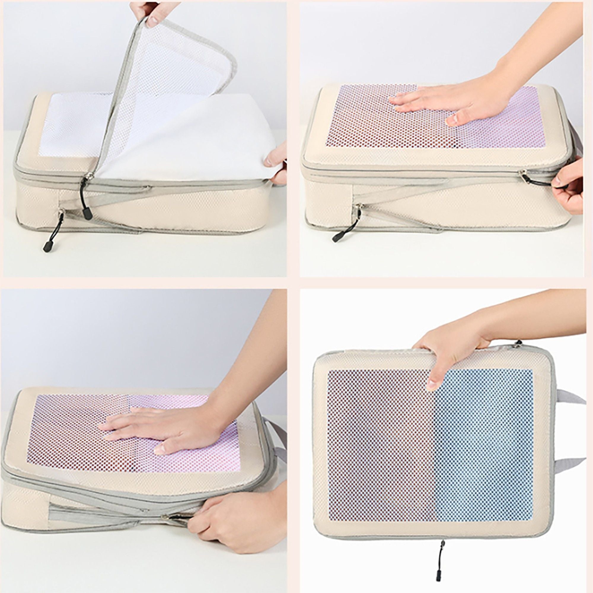 Travel Packing Cubes Set with Mesh Front Panel Zipper Storage Bags Lightweight Luggage Organizer Multi Size Set
