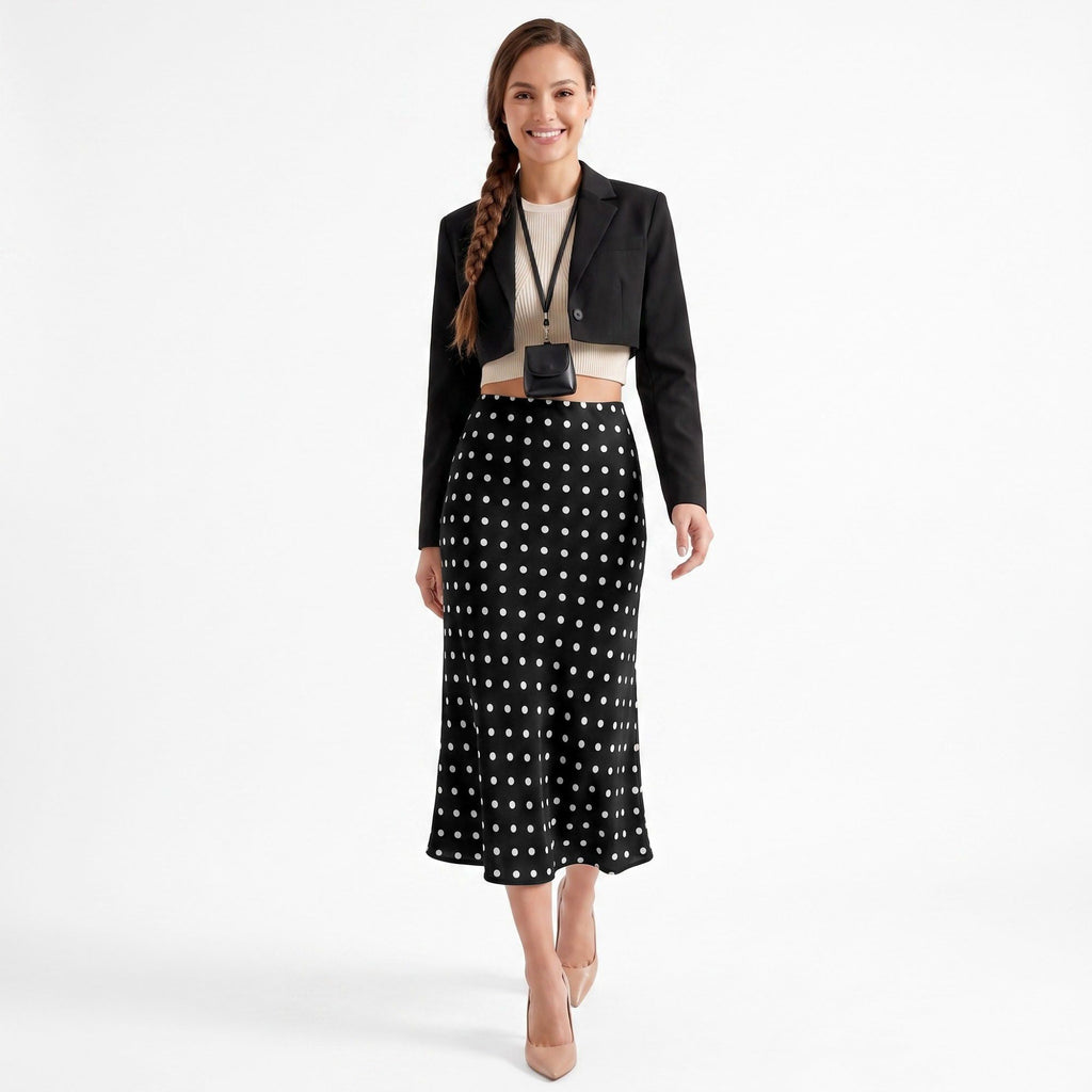 Polka Dot Midi Skirt High Waist A Line Printed Long Skirt