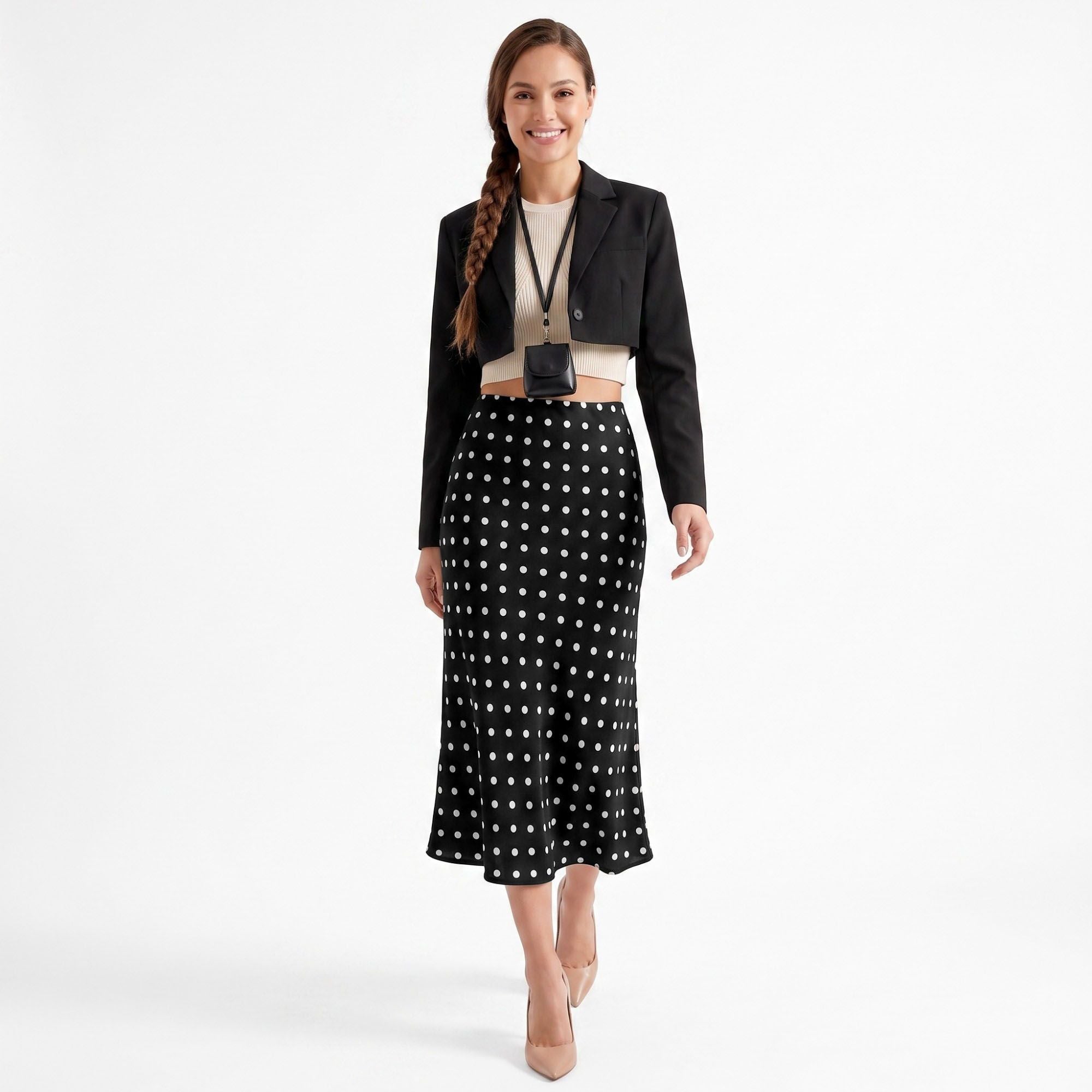 Polka Dot Midi Skirt High Waist A Line Printed Long Skirt
