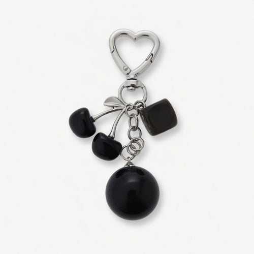 8 Ball Cherry Dice Charm Keychain with Heart Clip Novelty Bag Charm Key Ring Accessory
