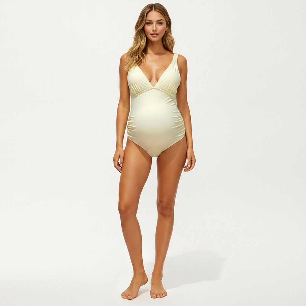 Anna-Kaci Swim Women's V-Neck Maternity One-Piece Swimsuit with Ruched Sides and Adjustable Straps