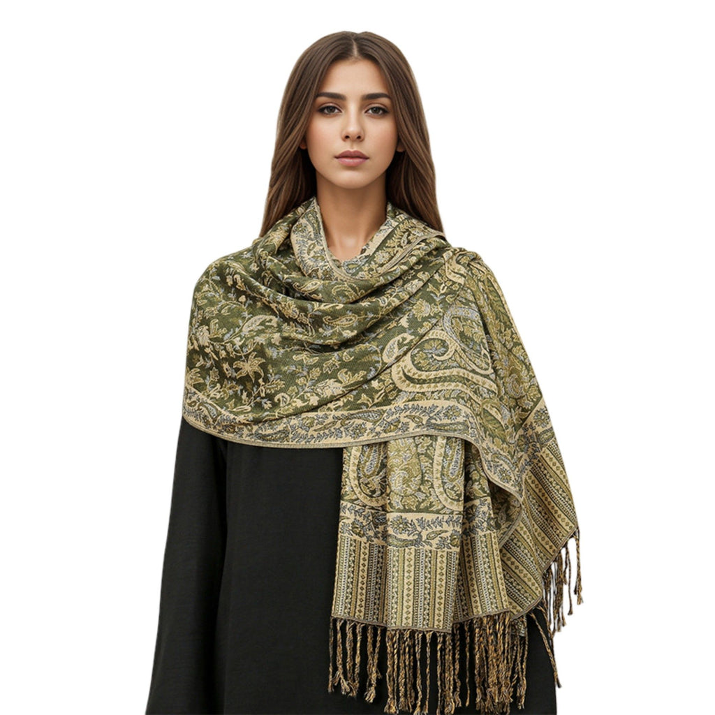 Anna-Kaci Women's Jacquard Paisley Shawl Scarf with Elegant Fringe Hem 71¡Á27.5 Inches