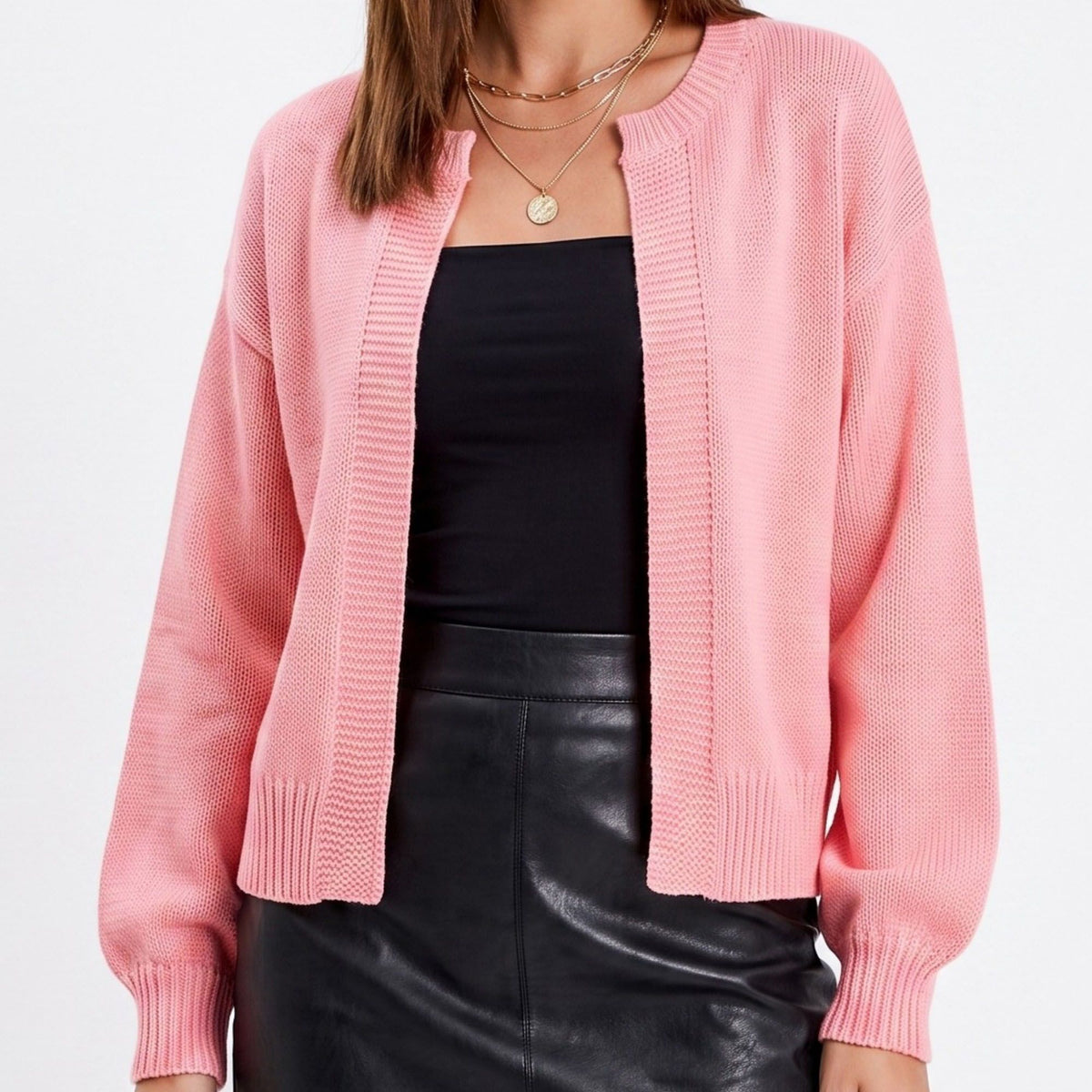 Open Front Knit Cardigan Sweater with Long Sleeves