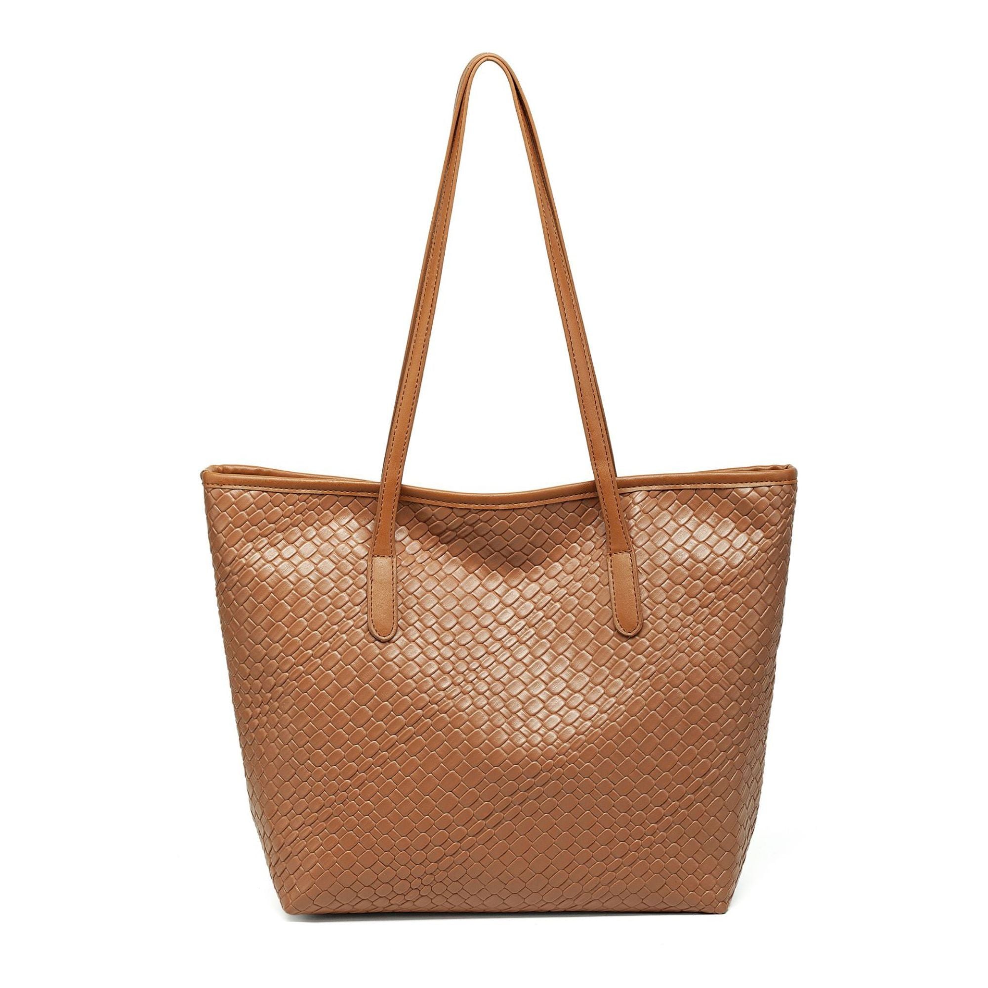 Woven Tote Bag Large Shoulder Handbag with Zipper Closure and Interior Pocket