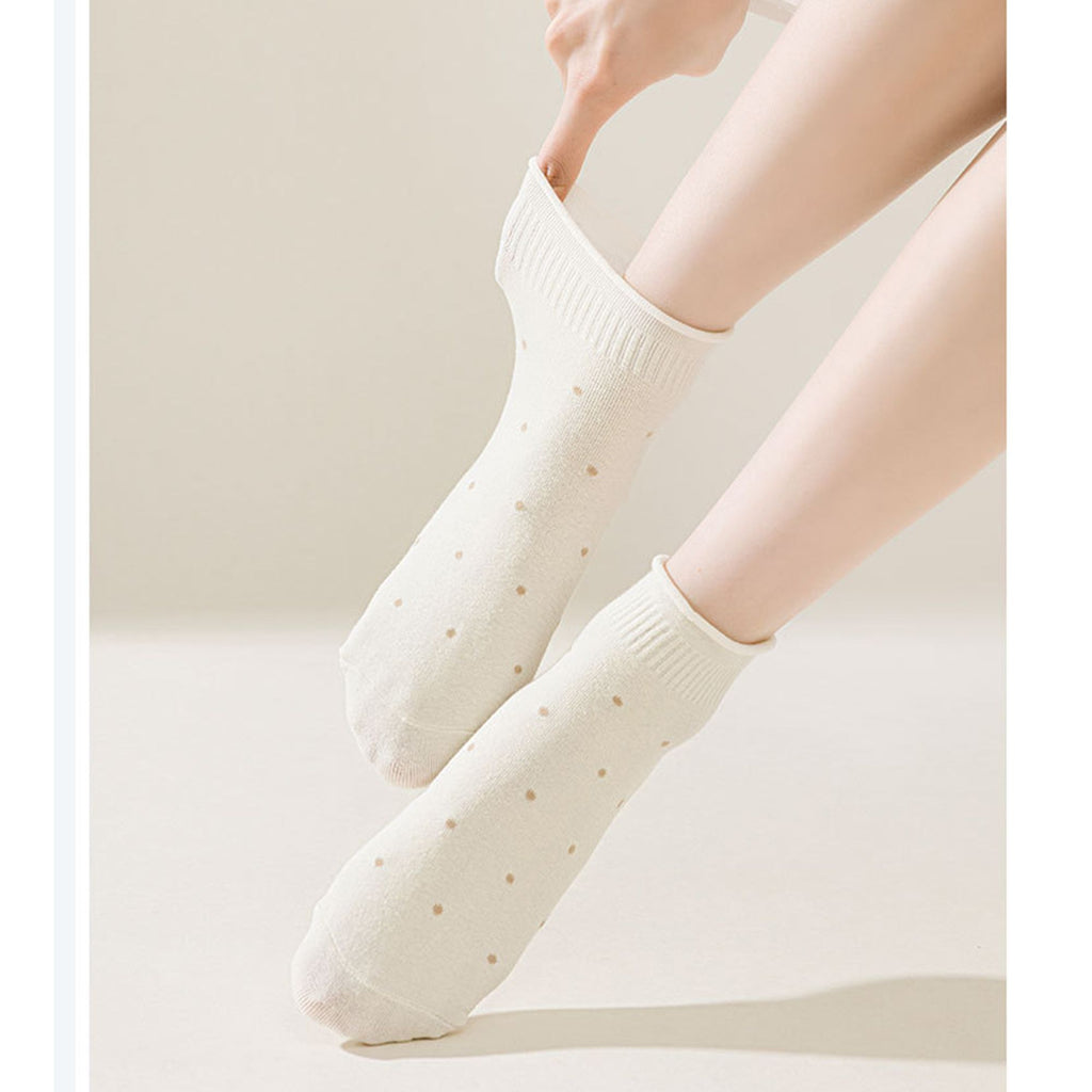 Anna-Kaci 5 Pairs Women¡¯s Ankle Socks Soft Ribbed Top with Small Polka Dot Pattern for Loafers Ballet Flats or Sneakers