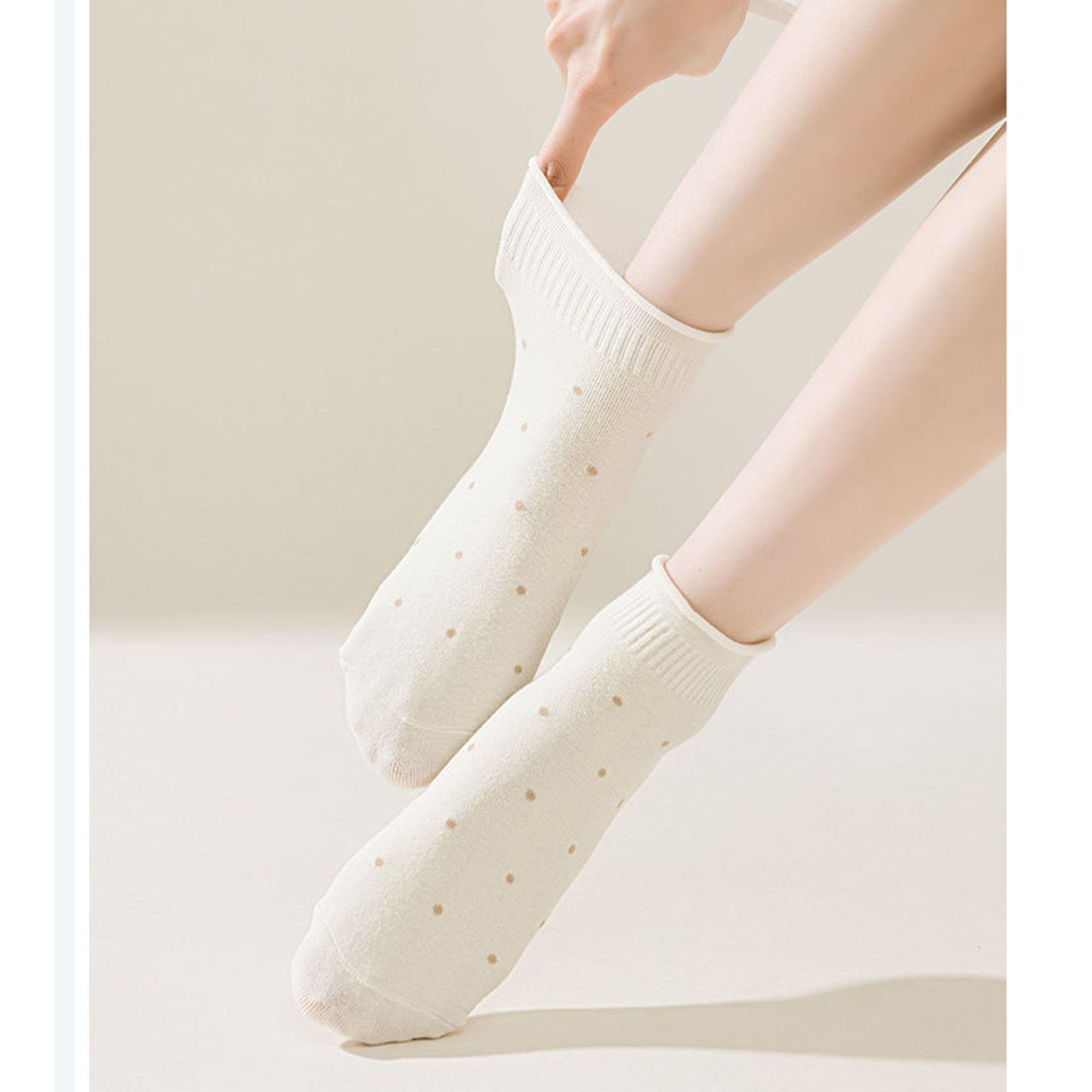Anna-Kaci 5 Pairs Women¡¯s Ankle Socks Soft Ribbed Top with Small Polka Dot Pattern for Loafers Ballet Flats or Sneakers